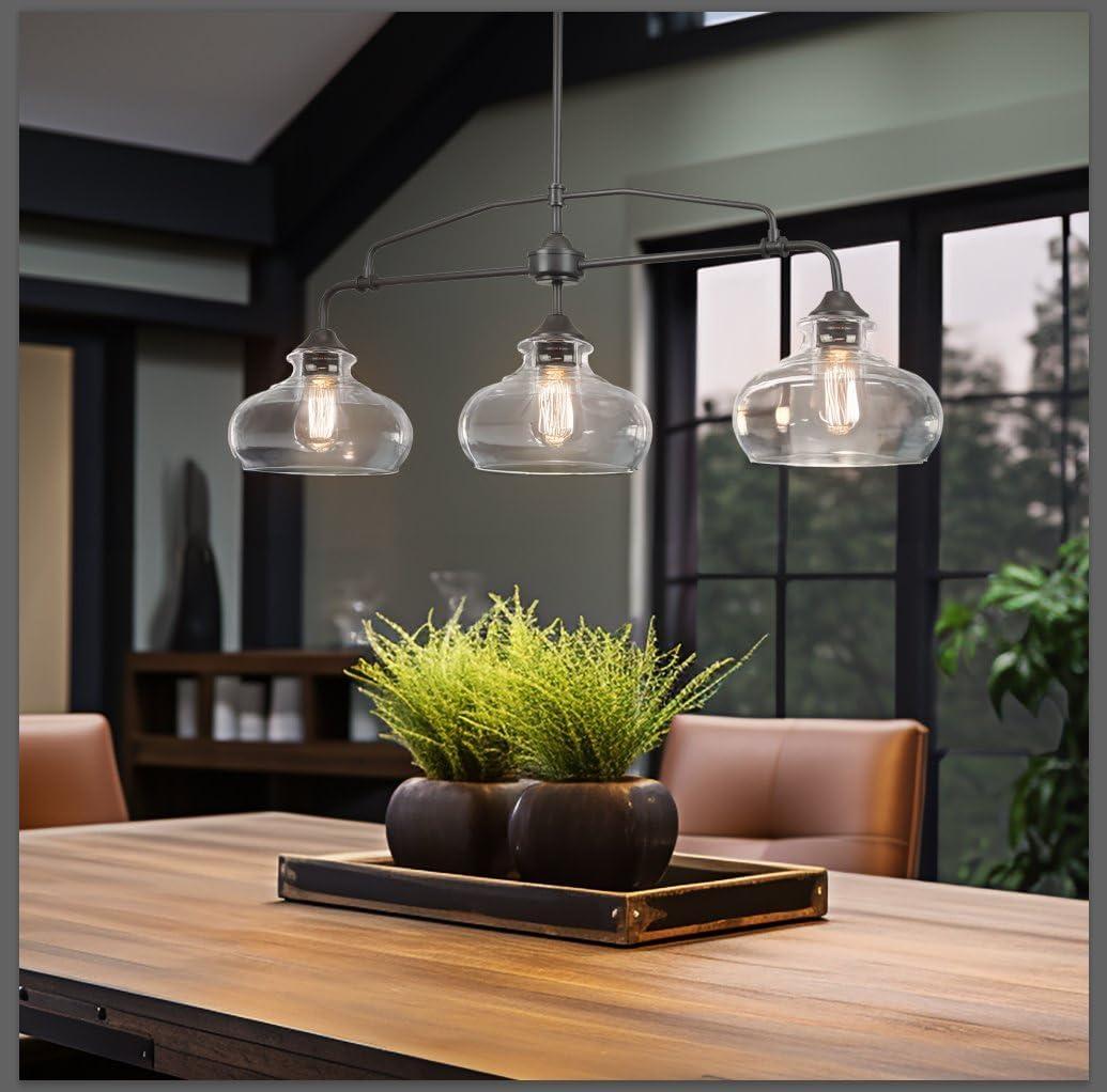 Harlow 38" Oil-Rubbed Bronze Modern Industrial Farmhouse Kitchen Island Light with Clear Glass Shades