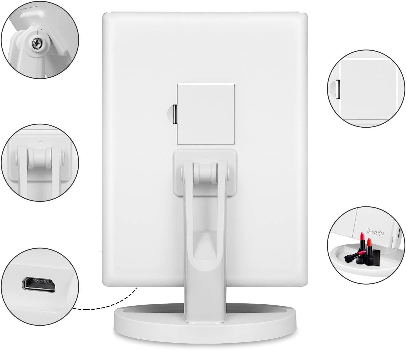 deweisn Floor Mount Tri-Fold Lighted Vanity Mirror with 21 LED Lights, Touch Screen and 3X/2X/1X Magnification, Two Power Supply Modes Make Up Mirror,Travel Mirror