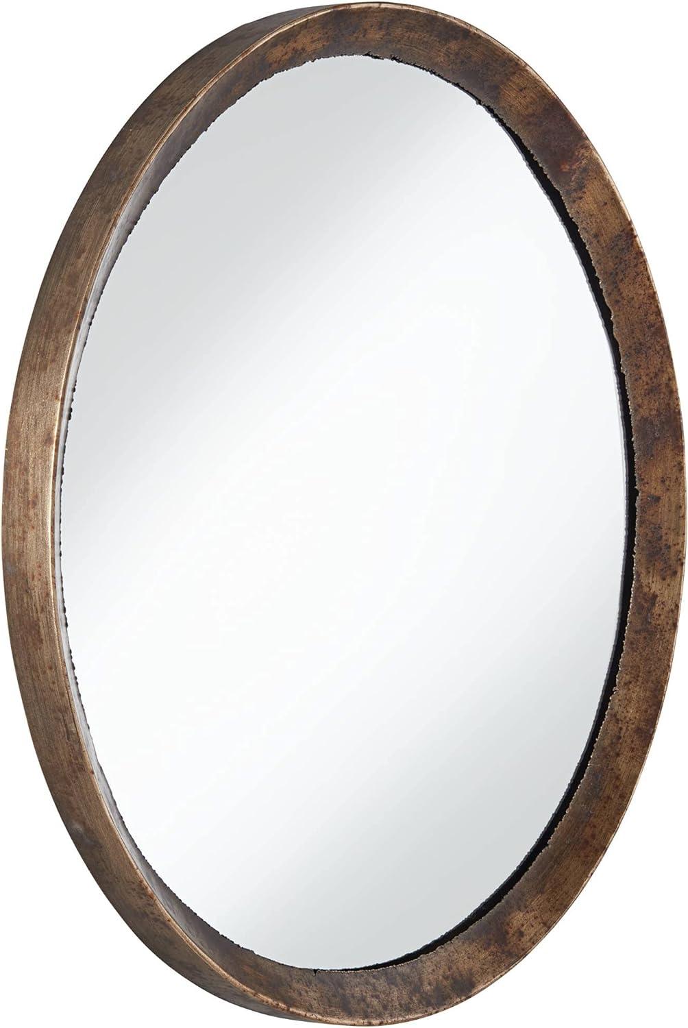 Uttermost Tortin Round Vanity Decorative Wall Mirror Rustic Hammered Jagged Metal Frame 34" Wide for Bathroom Bedroom Living Room Office Home Entryway