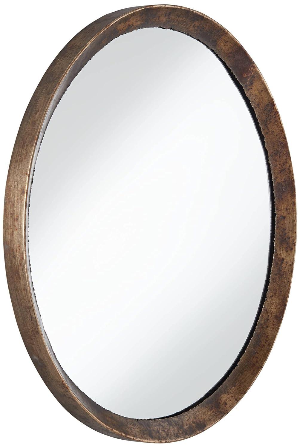 Uttermost Tortin Round Vanity Decorative Wall Mirror Rustic Hammered Jagged Metal Frame 34" Wide for Bathroom Bedroom Living Room Office Home Entryway