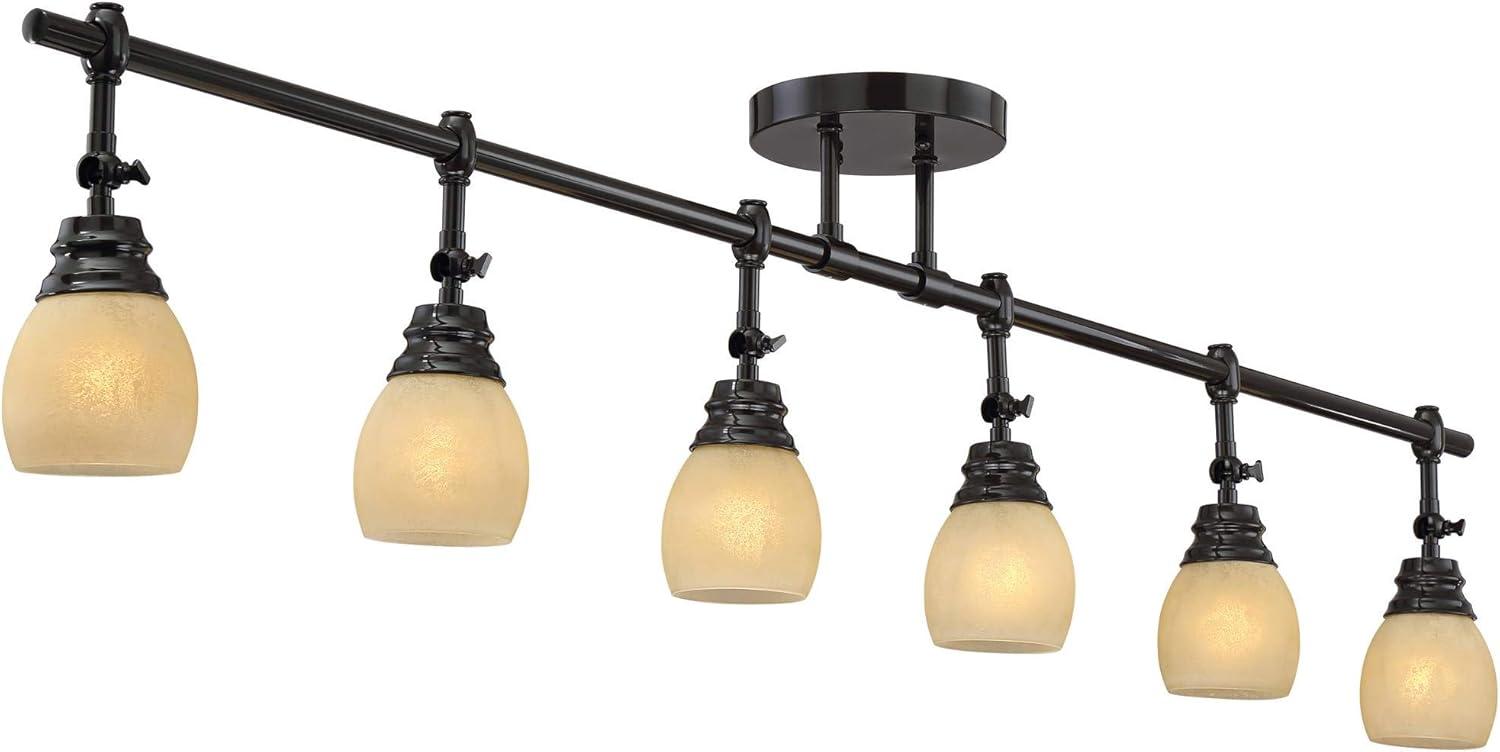 Pro Track Elm Park 6-Head Ceiling Track Light Fixture Kit Spot Light Directional Brown Bronze Finish Amber Glass Western Kitchen Bathroom 57 1/2" Wide