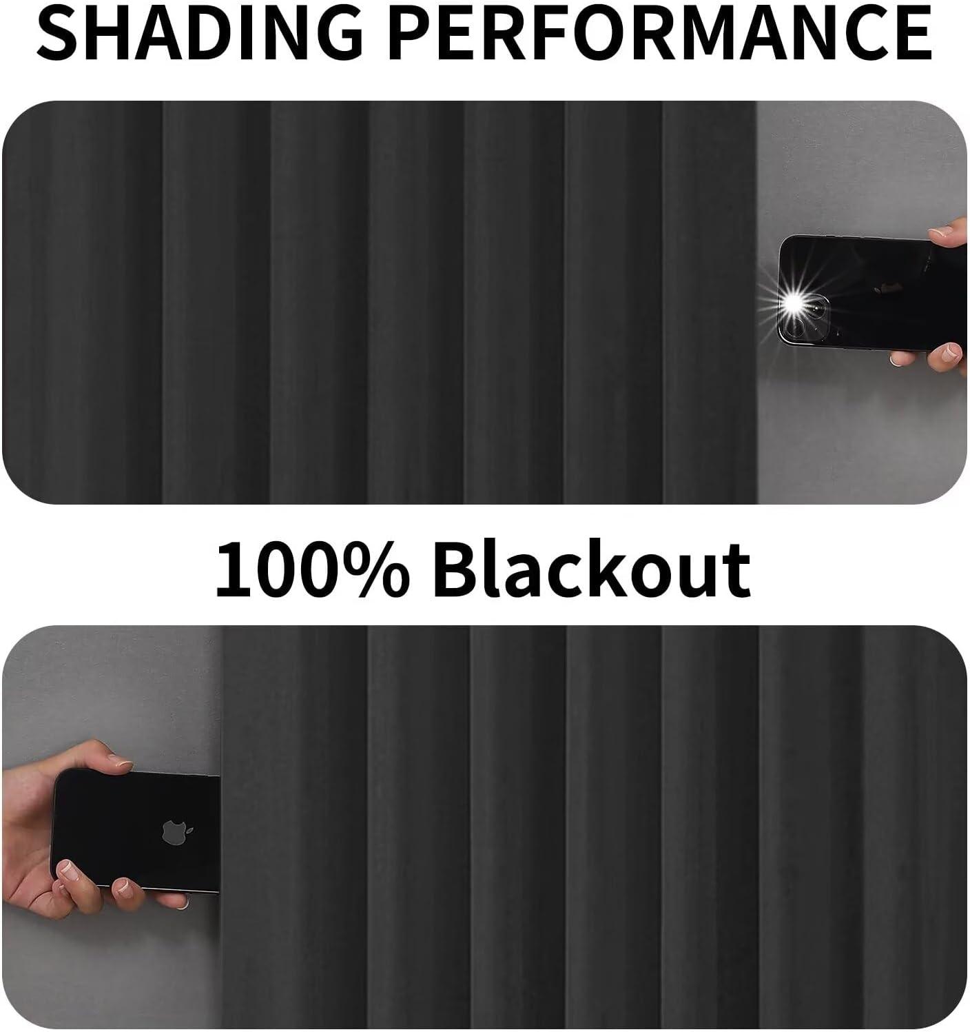 Coodeto Short Blackout Curtains Black, Set of 2, W52 x L63 - Blackout Curtains for Kitchen and Kids Bedroom