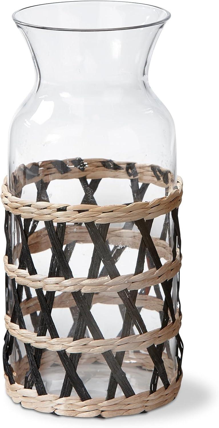 tagltd Island Collection Clear Glass Carafe Serveware Drinkware with Black Cattail Braided Sleeve, 40 oz