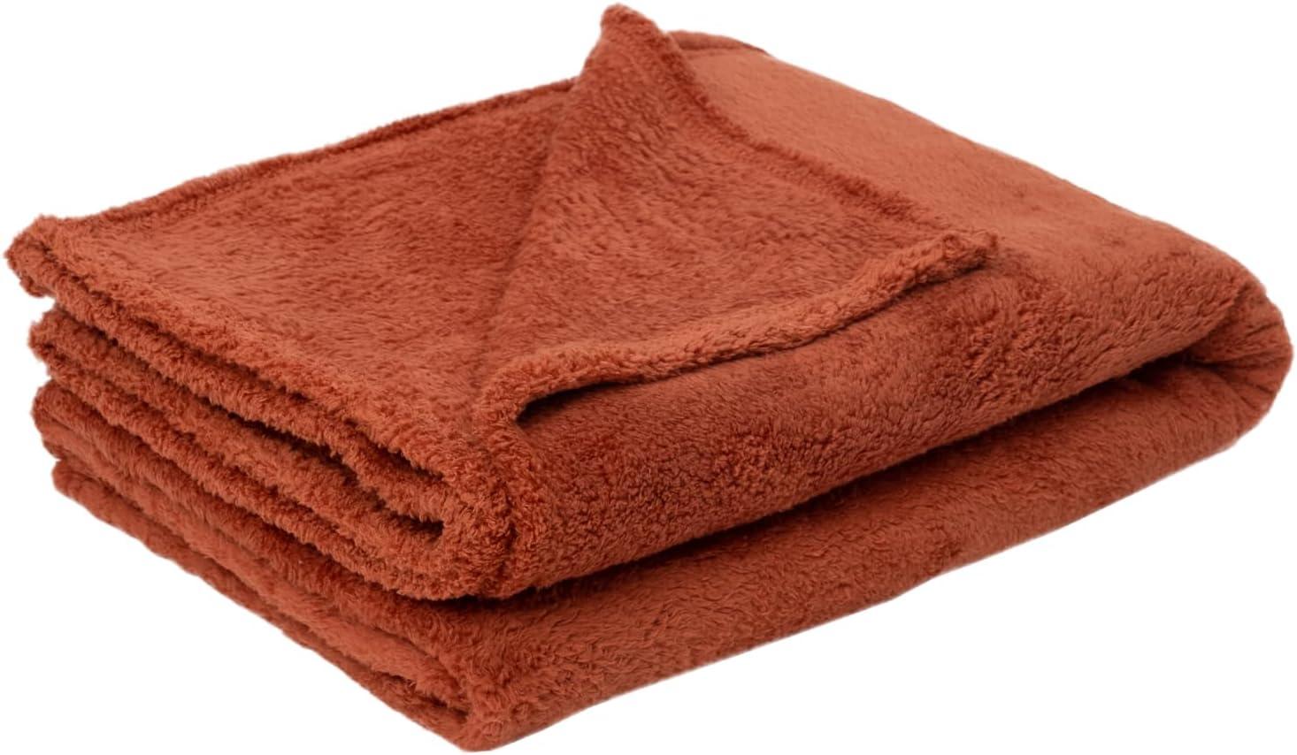 English Home Fleece Throw Blanket,Soft Plush Blanket for Couch Sofa or Bed Throw Size, Super Cozy and Comfy for All Seasons, Terracotta 130x170 (cm)