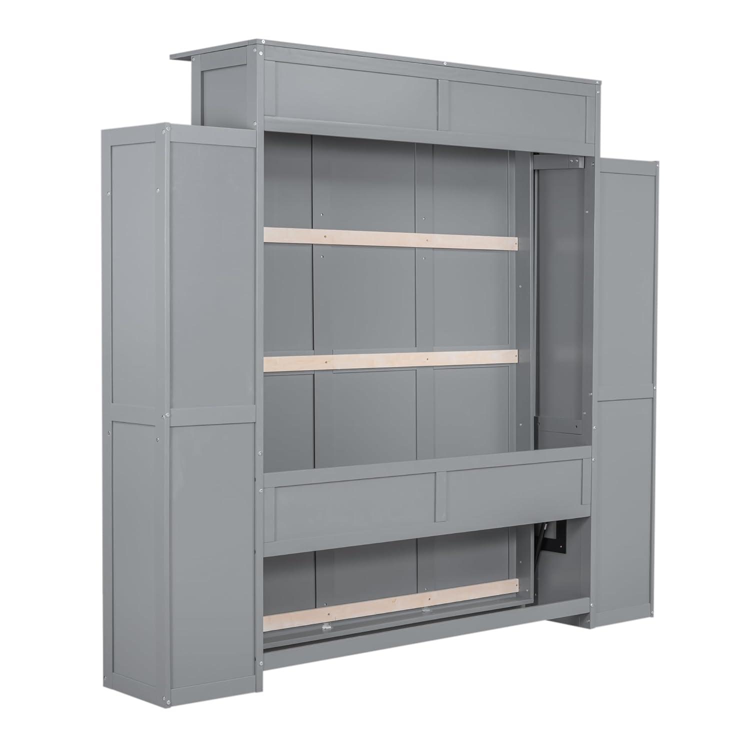 SHANRUGUOJI Murphy Bed Wall Bed With Shelves And LED Lights With Side Storage Bookcases