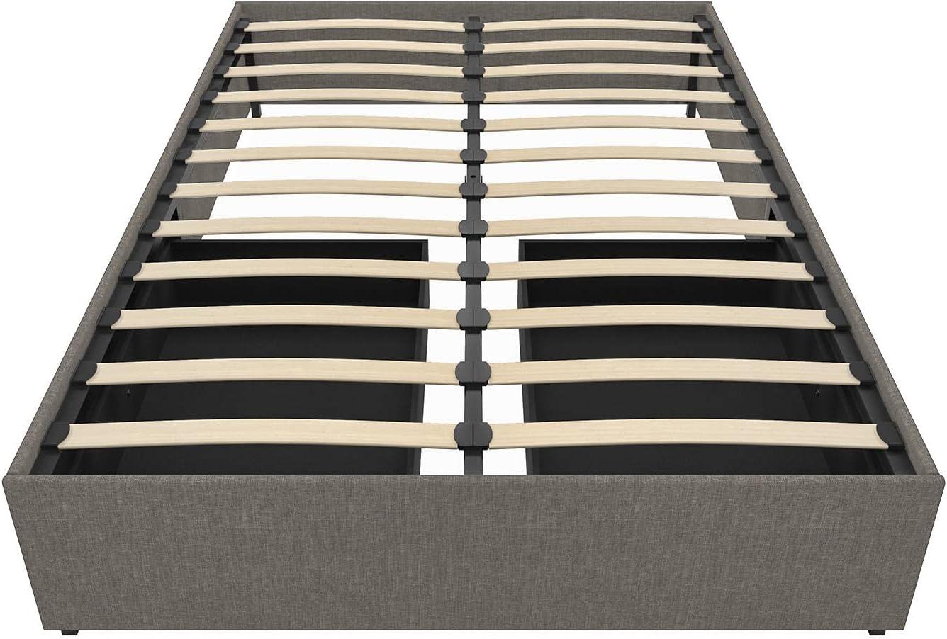 Full Grey Linen Upholstered Platform Bed with Storage Drawers