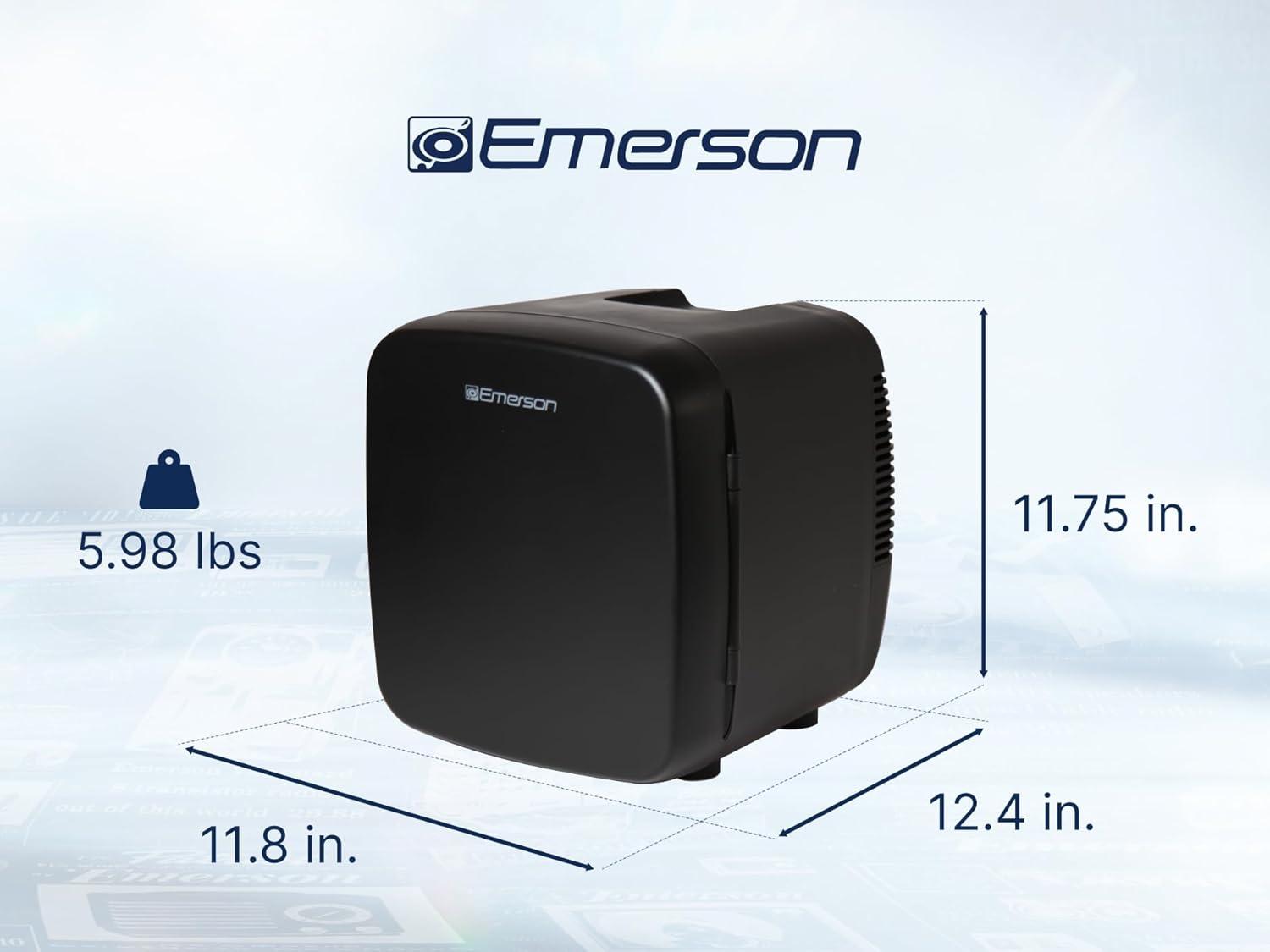 Emerson Emerson EFC-5001 Portable XL Mini Fridge Cooler for 12 Cans, 8L Capacity, AC/DC Power Compatibility, Removable Shelf, Lightweight Design – Ideal for Home, Office, Travel, Dorms, and Outdoor Use