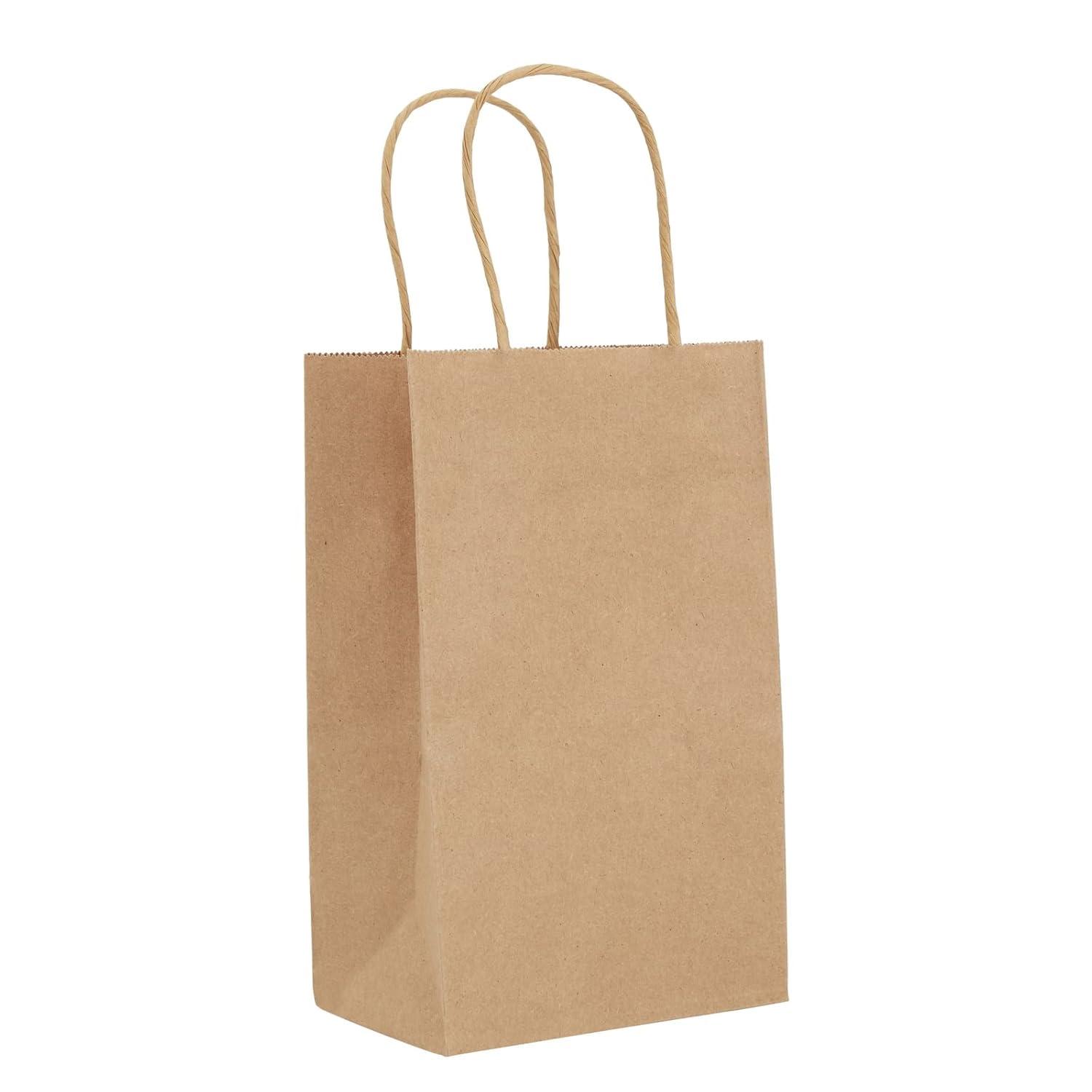 Blue Panda 12 Pack Small Gift Bags with Handles, 3x5.25x8.5 Inches, Bulk Kraft Paper Material Brown Bags for Party Favors, Goodies