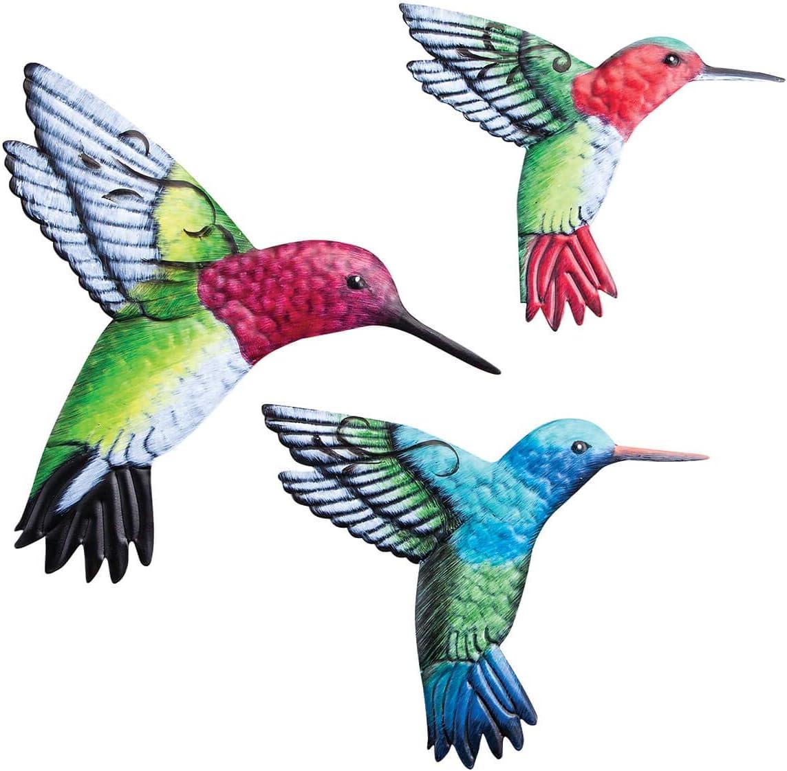 Multicolor Textured Metal Hummingbird Wall Art Set