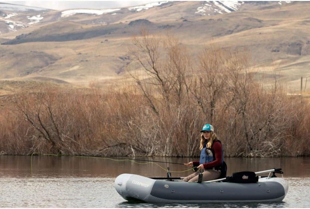 Gray Inflatable Fishing Raft with High-Back Seat
