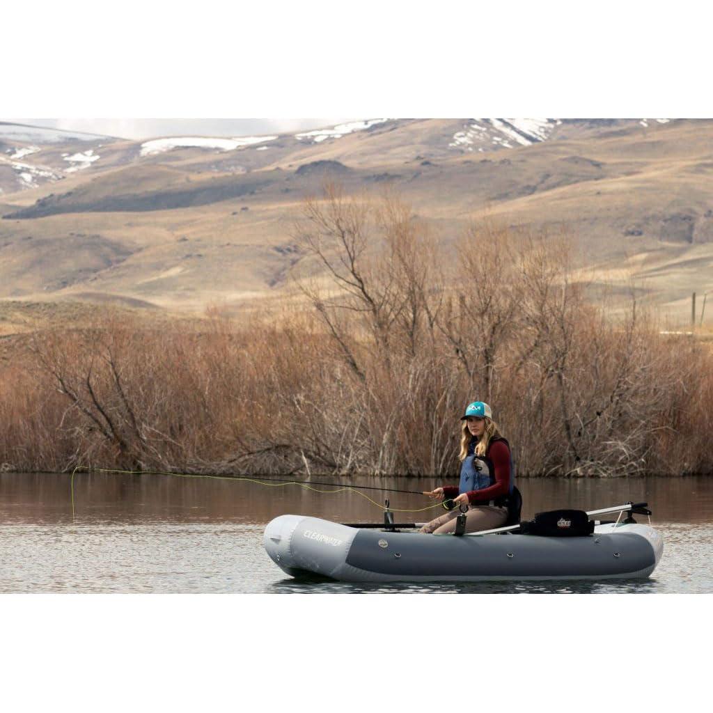 Gray Inflatable Fishing Raft with High-Back Seat