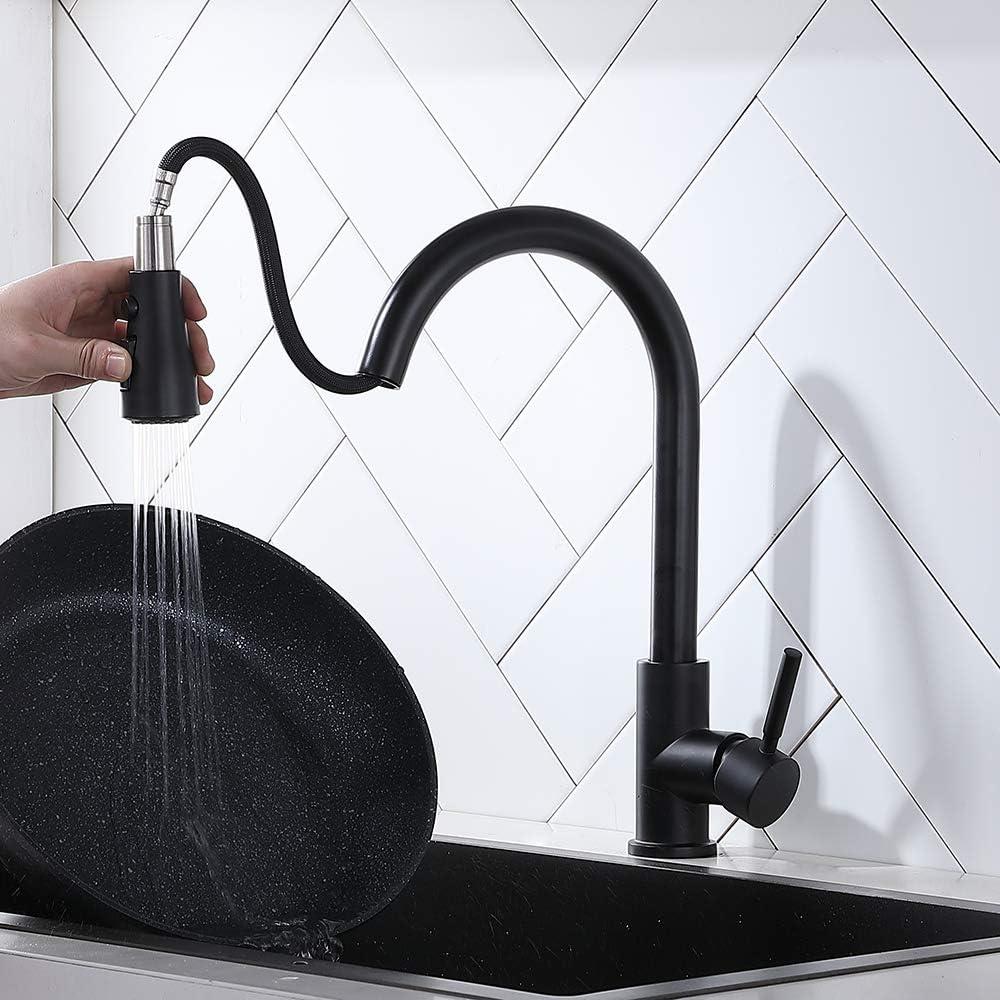 Matte Black Stainless Steel High Arc Kitchen Faucet with Pull Down Sprayer