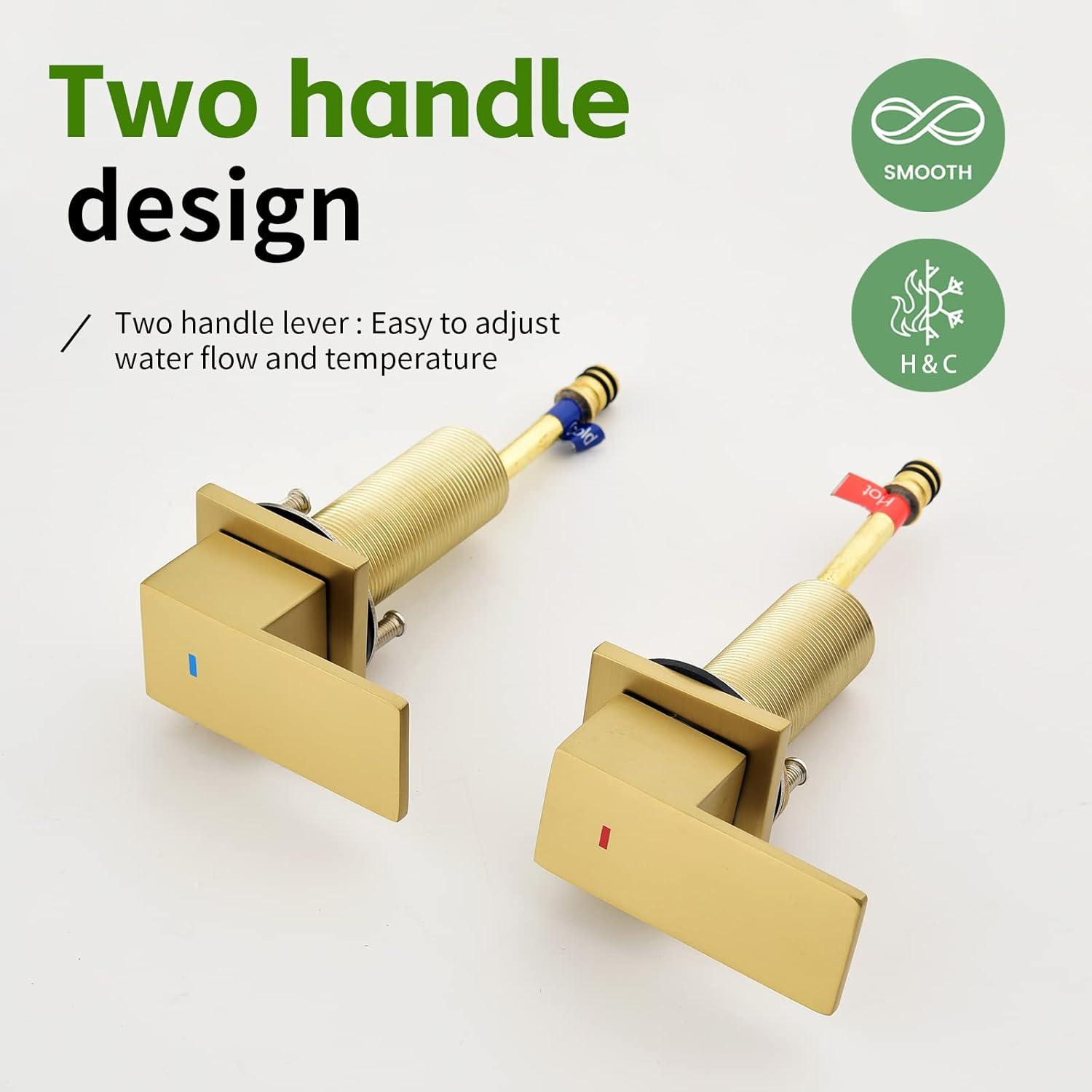 Brushed Gold Brass Double Handle Widespread Bathroom Faucet