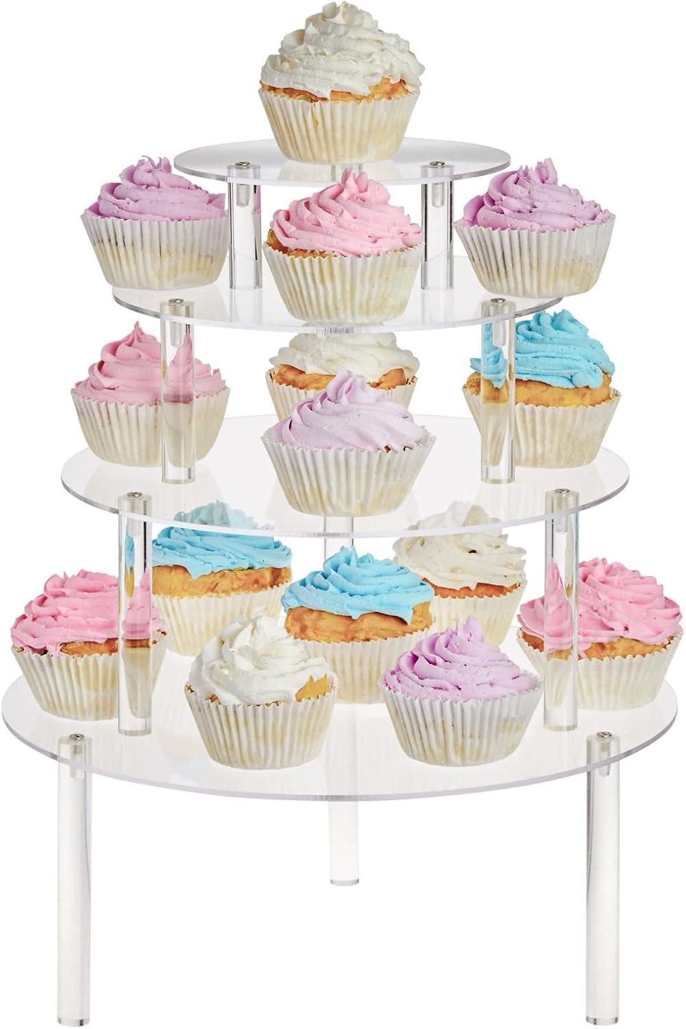 4 Piece Round Acrylic Cake Stand for Dessert Table, Clear Risers for Weddings, Birthday Parties, and Candy Bar (4 Sizes)