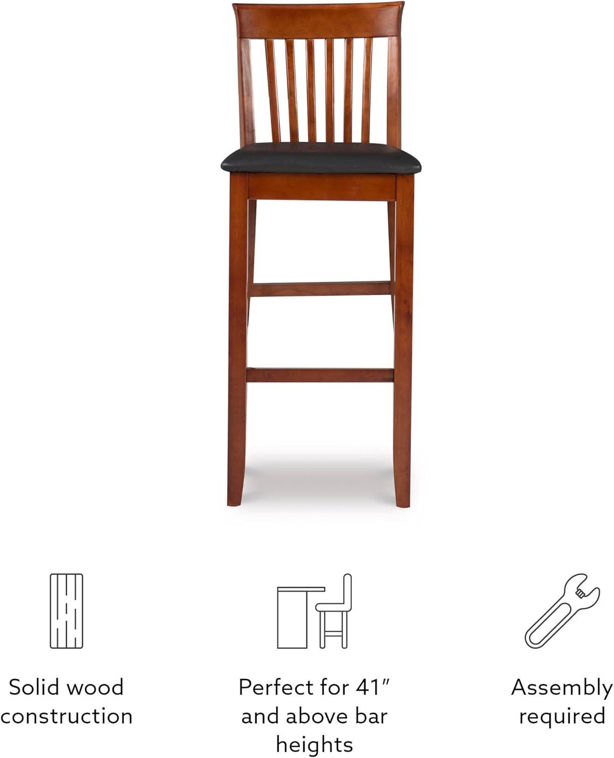 30" Torino Craftsman Padded Seat Barstool Hardwood/Dark Cherry - Linon: Rubberwood, 31" High