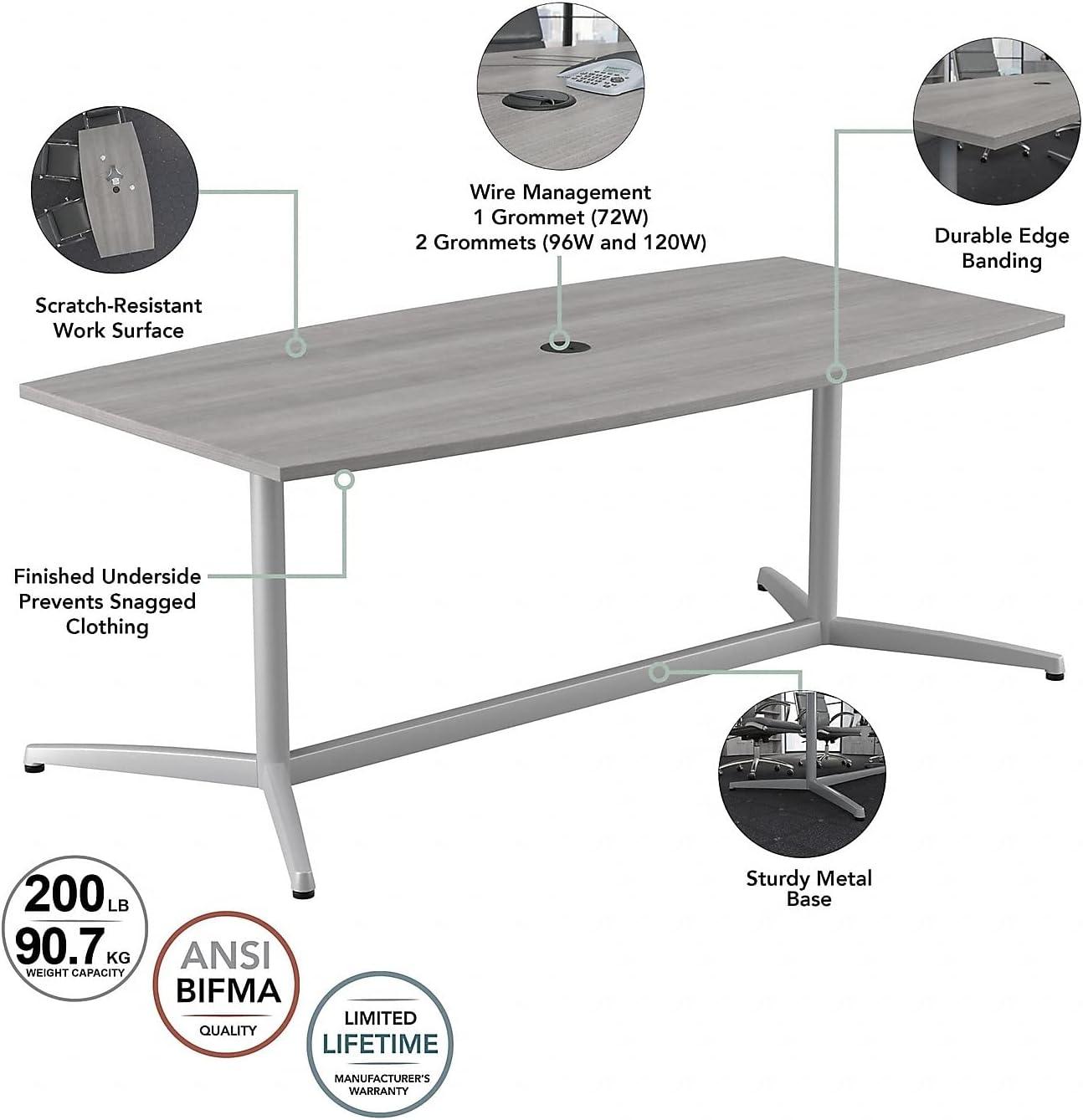 120W x 48D Boat Shaped Conference Table with Metal Base