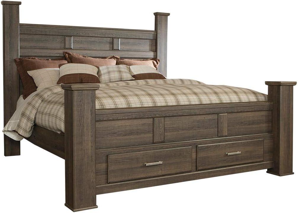 Brown Wood California King Poster Bed with Drawers