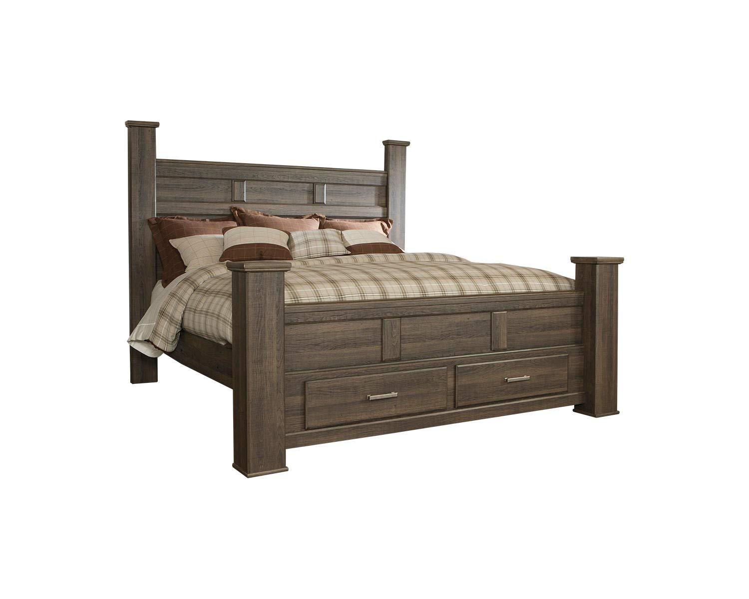 Brown Wood California King Poster Bed with Drawers
