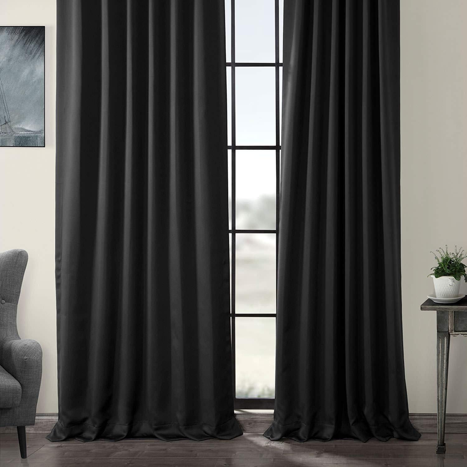 Jet Black Polyester Blackout Puddle Length Drape Panel