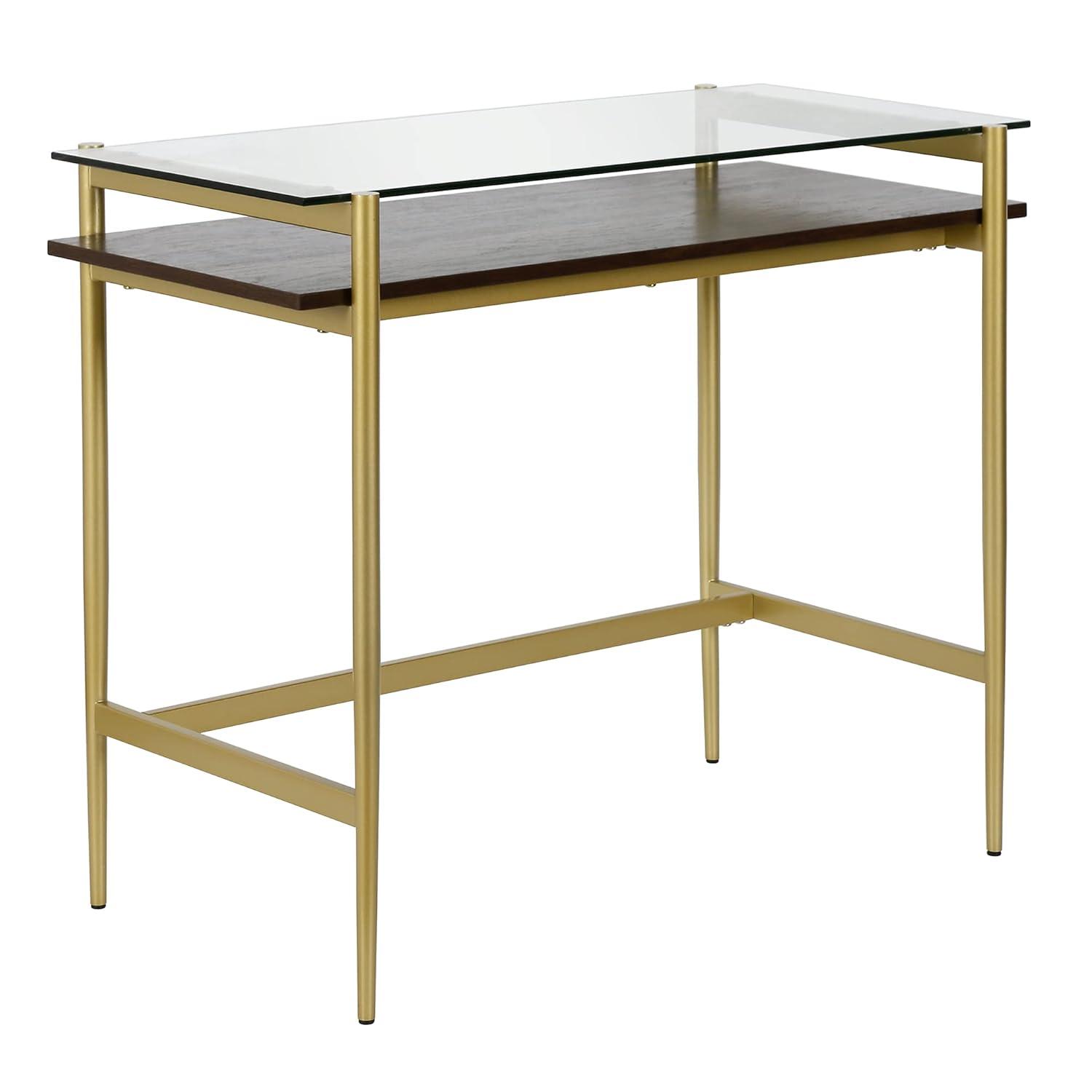 36" Black Bronze Desk with Black Woodgrain Shelf - Henn&Hart
