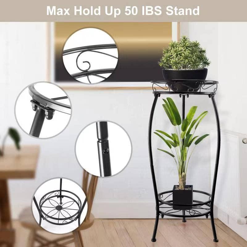 Plant Stands Indoor Outdoor, Metal Multiple Potted Plant Rack Holder, 2 Tier Tall Patio Flower Pot Stand for Corner, Anti-Rust 20.3" (Black)