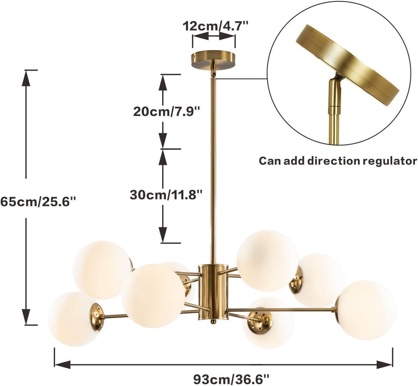 KCO Lighting 8-Light Glass Sputnik Chandelier Light Modern Gold Chandeliers Pendant Light Fixture Vintage Globe Ball Ceiling Flush Mount Light Fixture Kitchen Island