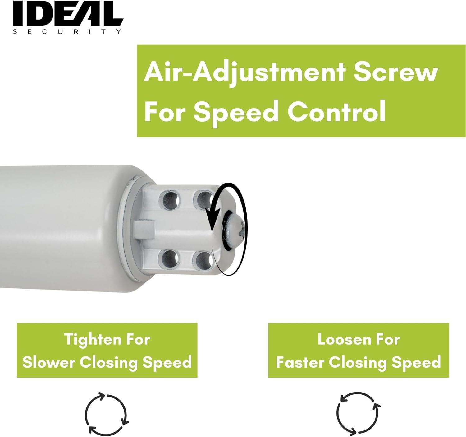 Ideal Security 9600 Standard Pneumatic Touch-N-Hold Storm and Screen Door Closer for Wood, Aluminum, and Vinyl Doors, Silent and Smooth Closing, 11.5", White
