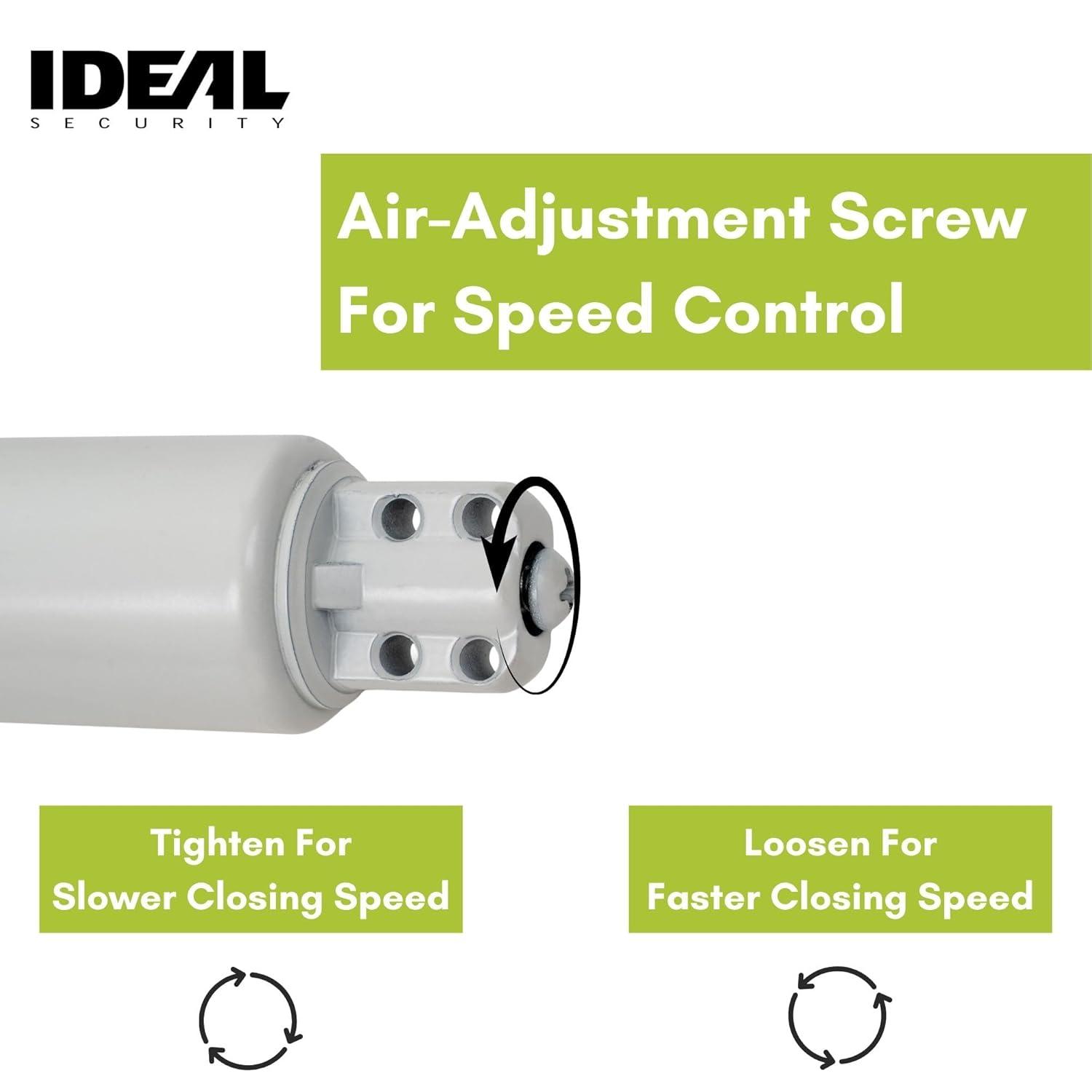 Ideal Security 9600 Standard Pneumatic Touch-N-Hold Storm and Screen Door Closer for Wood, Aluminum, and Vinyl Doors, Silent and Smooth Closing, 11.5", White