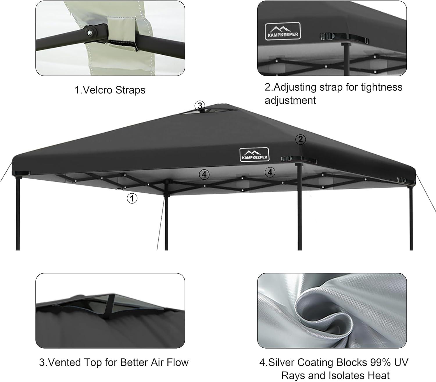 Black 10x10 Polyester Pop-Up Canopy Tent Top with Air Vent