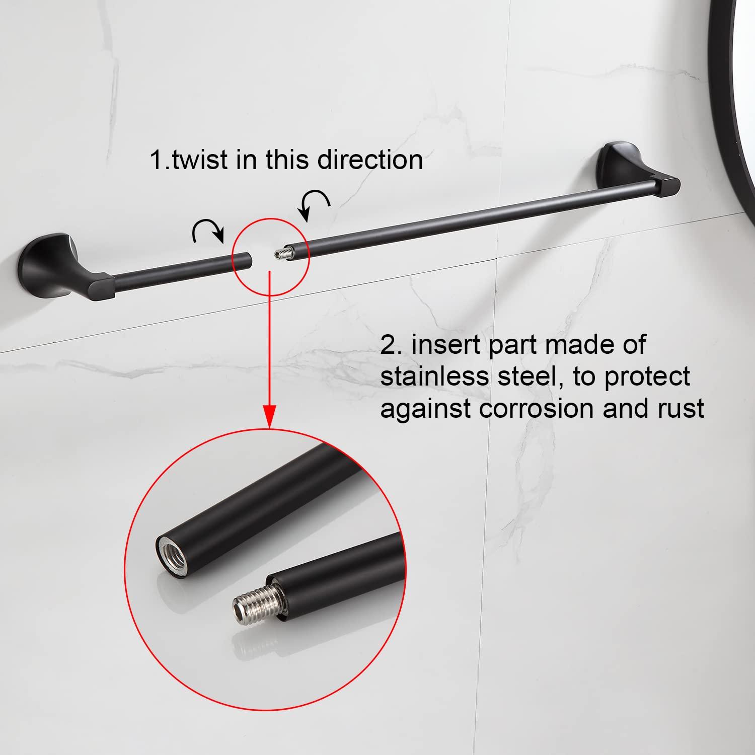 BGL Bathroom Hardware Set Matte Black Adjustable Expandable Towel Bar 4-Piece Bathroom Accessory Set Wall Mounted Robe Hook Toilet Paper Holder Towel Ring Towel Bar