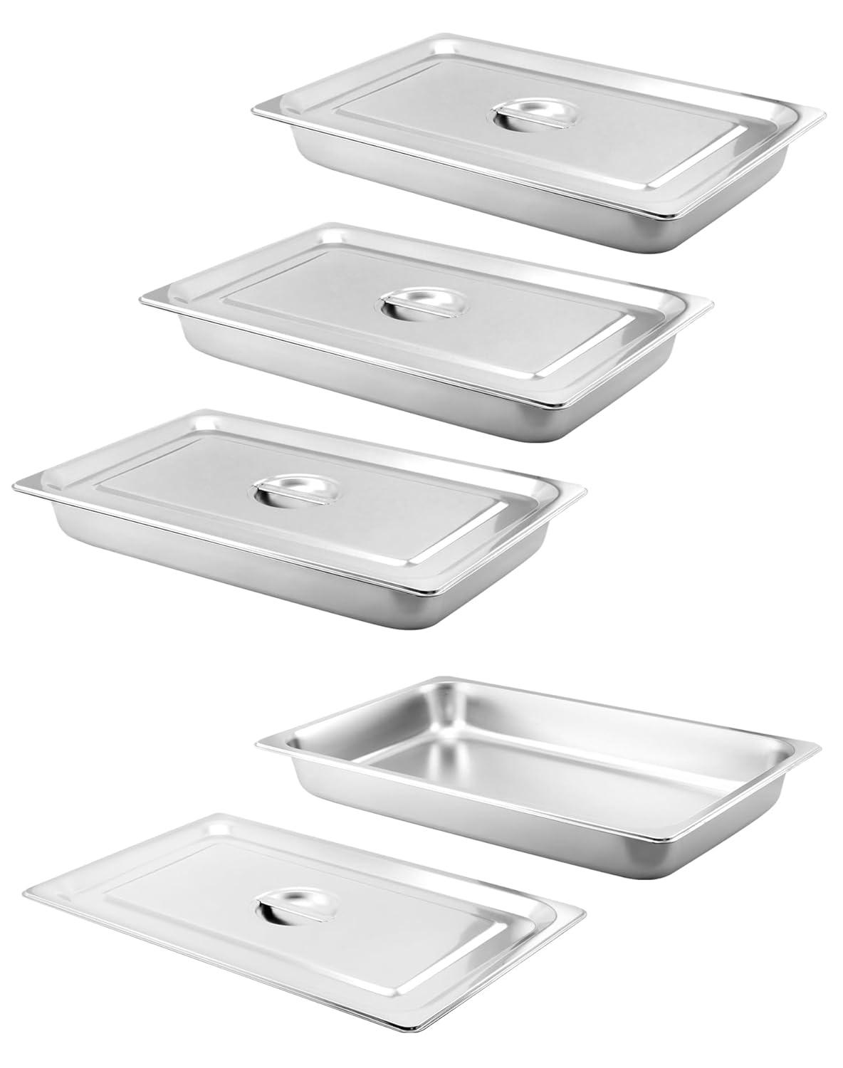 QWORK Stainless Steel Full Size 1/1 Chafing Dish Pan Set, 4 Pack 2.56" Deep 0.03" Thick 8.5L Heat-Resistant Pans with Lids, Steam Table Pans for Catering & Food Service