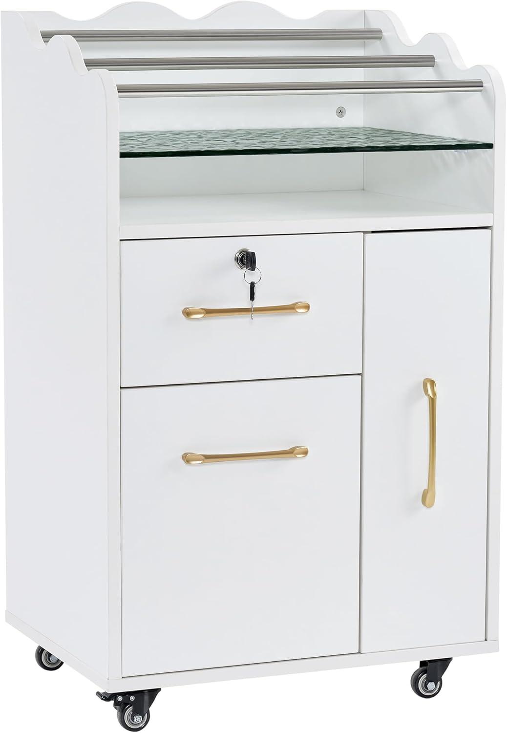 BarberPub Salon Trolley Makeup Organizer with Drawer and Cabinet