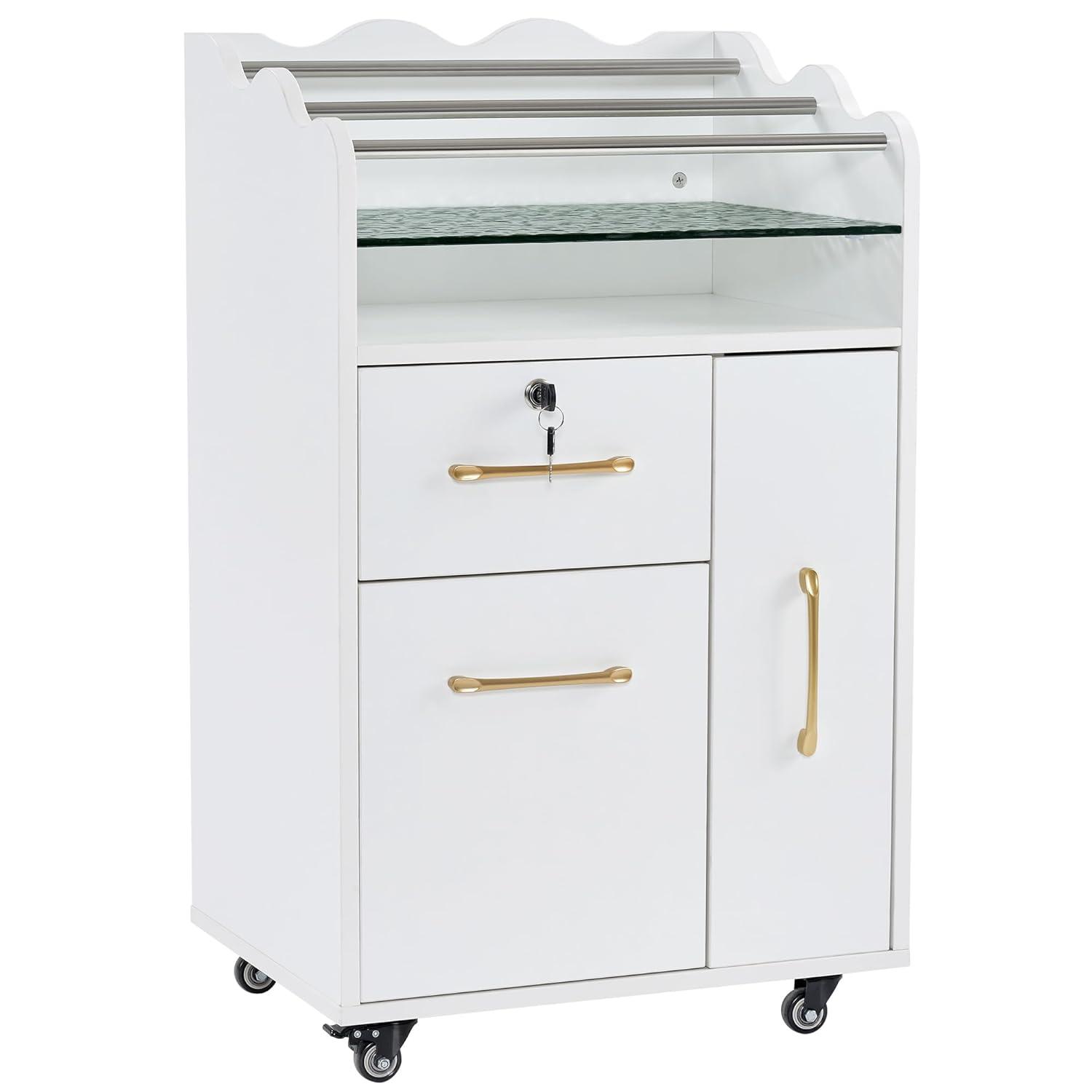 BarberPub Salon Trolley Makeup Organizer with Drawer and Cabinet