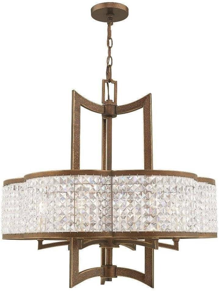 Palacial Bronze 6-Light Chandelier with Clear Crystal Shade