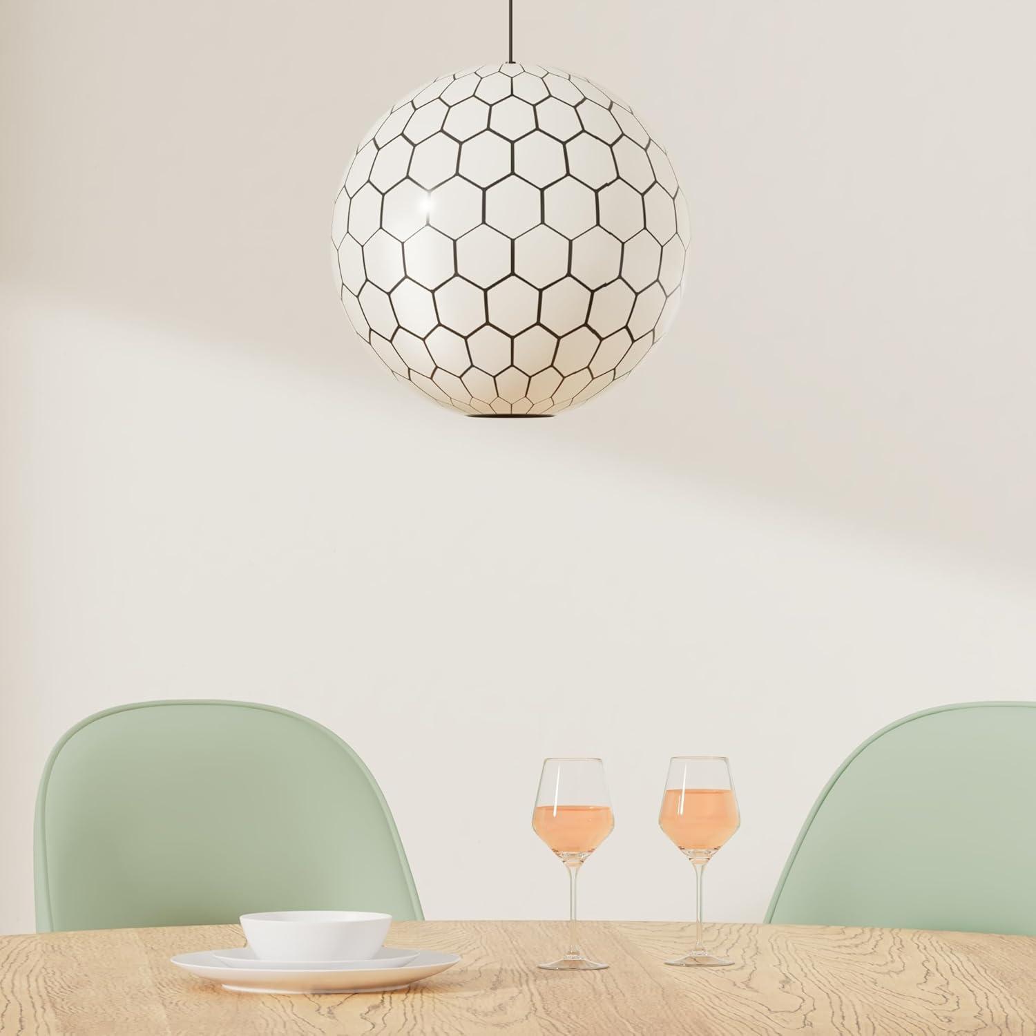 Storied Home Capiz Honeycomb Globe Pendant Light Capiz White Seashells