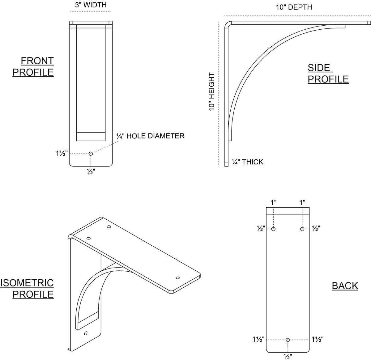 Ekena Millwork 3"W x 10"D x 10"H Morris Steel Bracket, Powder Coated Black