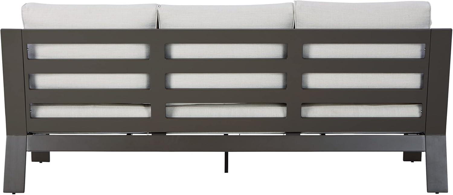 Beige and White Transitional Stationary Outdoor Sofa with Cushions