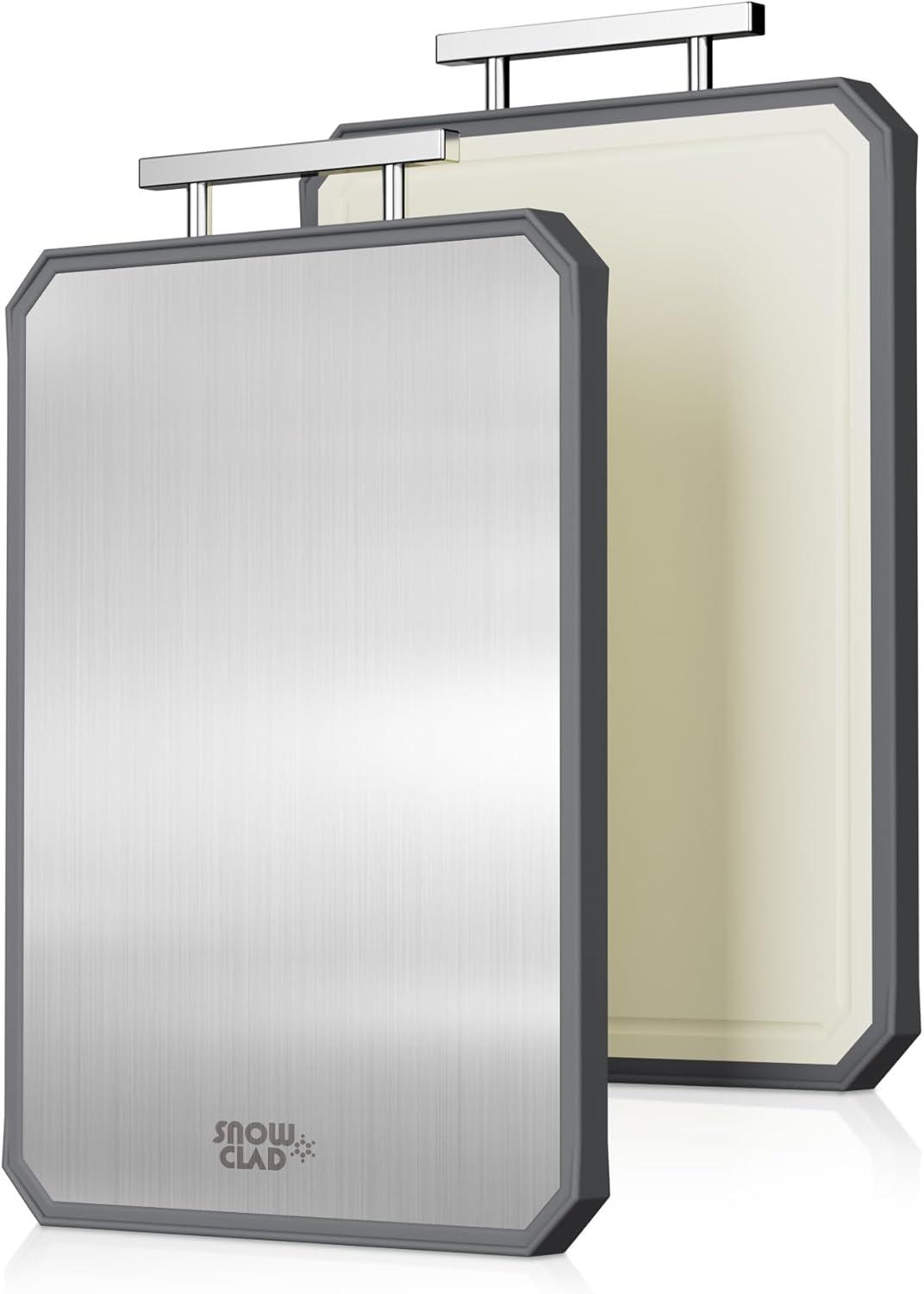 Stainless Steel Cutting Board,Double-Sided Meat Cutting Board for kitchen,Stainless Steel/Wheat straw pp Large Cutting Board for meat,Dishwasher Safe,non toxic Chopping Board,16 * 12Inch