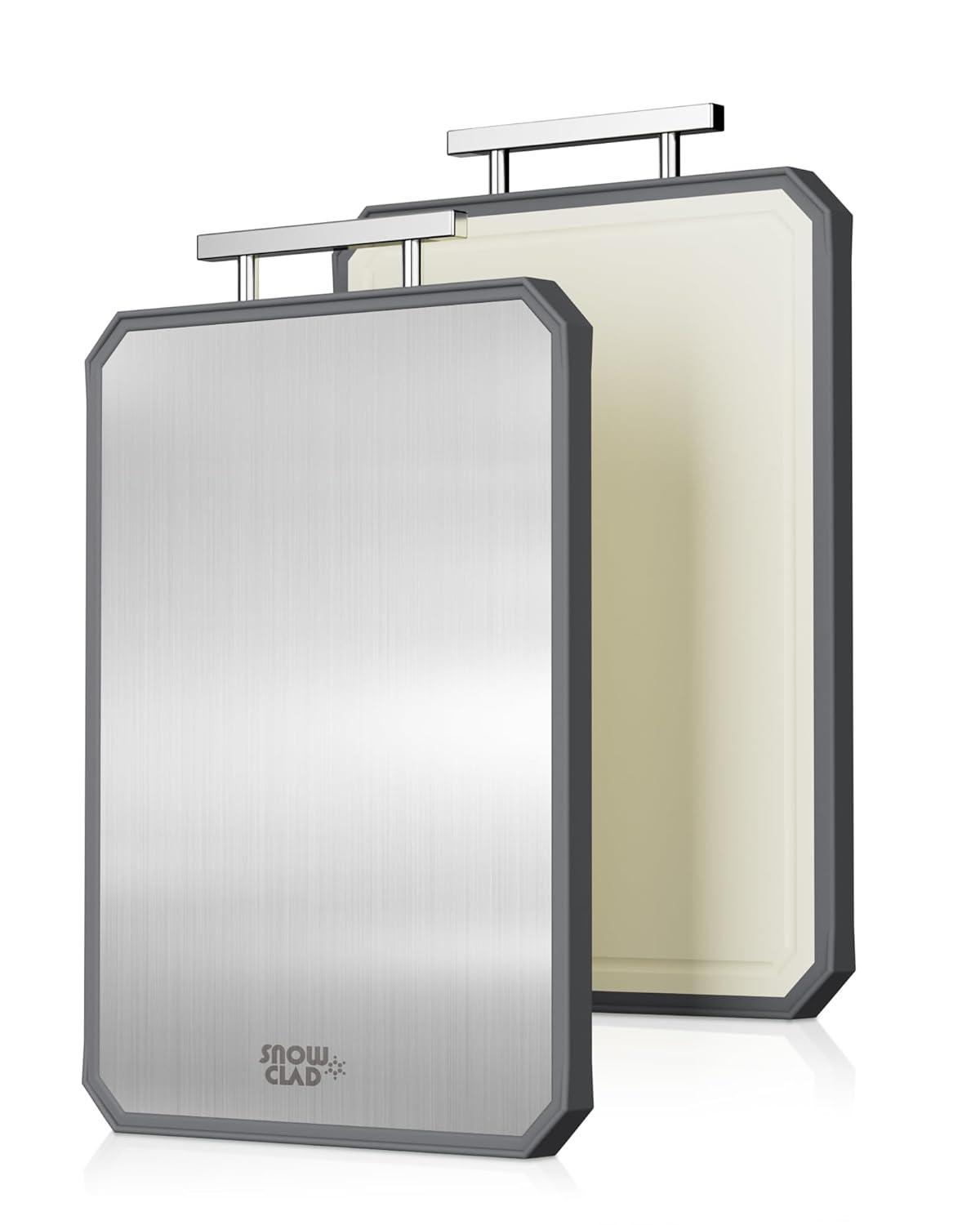 Stainless Steel Cutting Board,Double-Sided Meat Cutting Board for kitchen,Stainless Steel/Wheat straw pp Large Cutting Board for meat,Dishwasher Safe,non toxic Chopping Board,16 * 12Inch