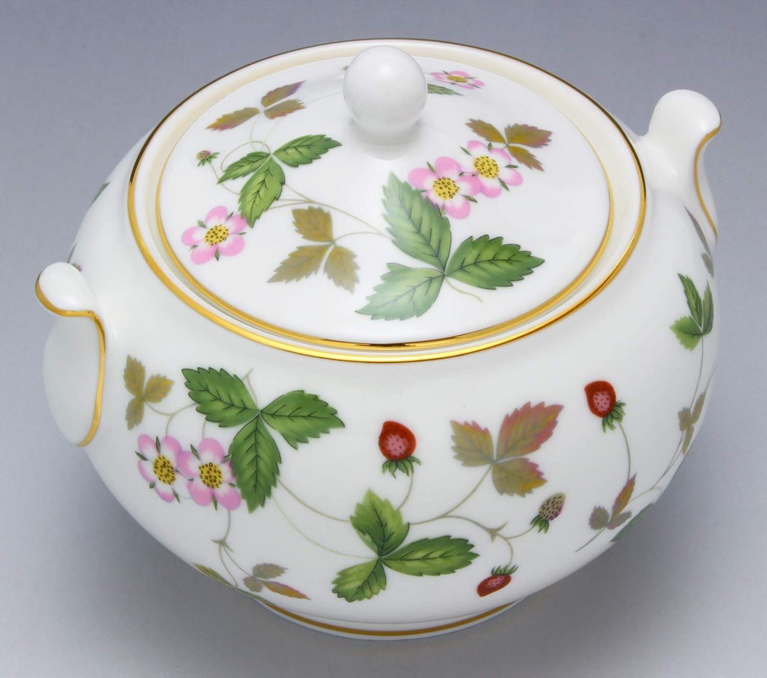 Wild Strawberry Floral Round Sugar Bowl with Gold Trim