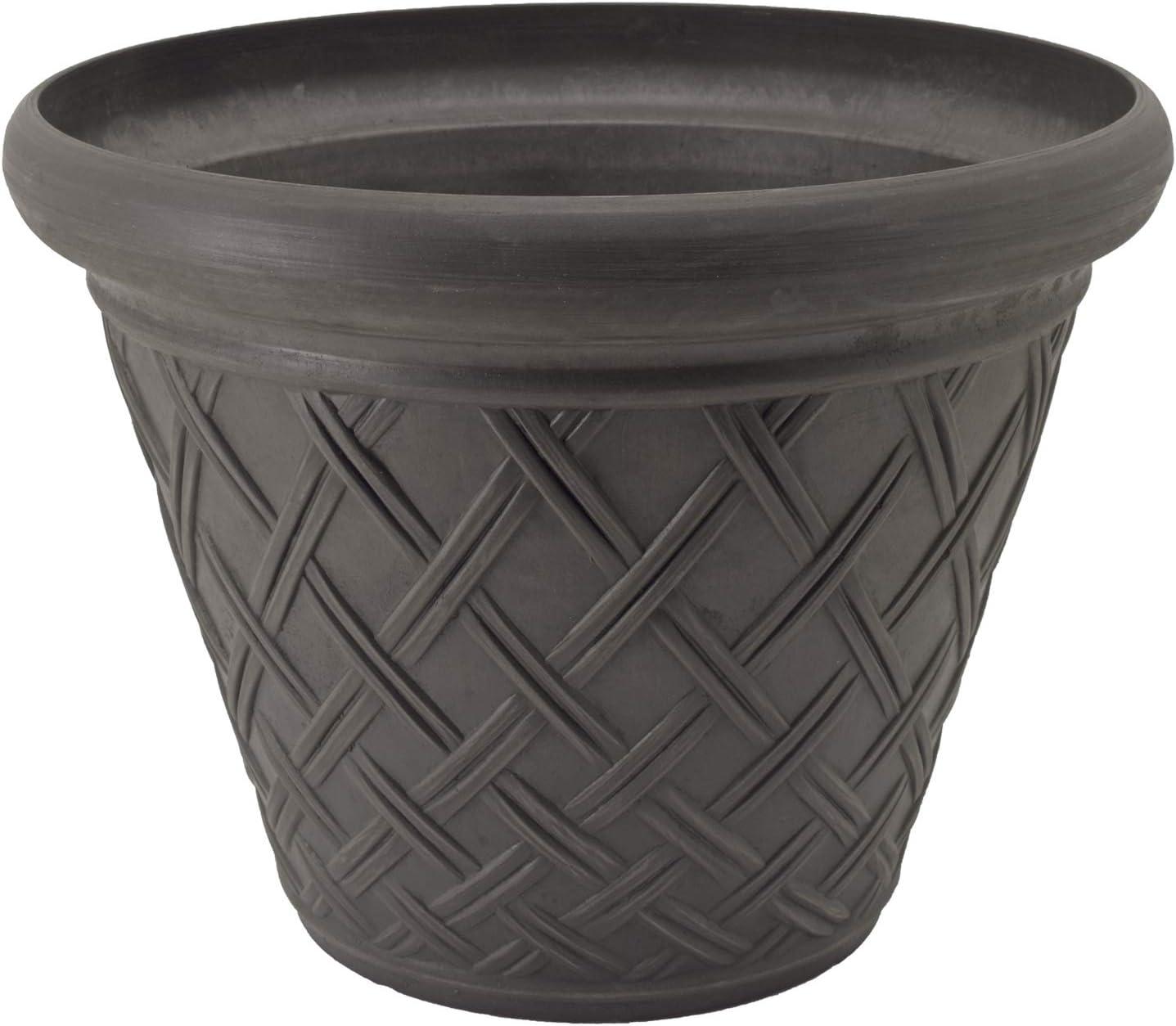 18-inch Dark Charcoal Recycled Plastic Basket Weave Planter