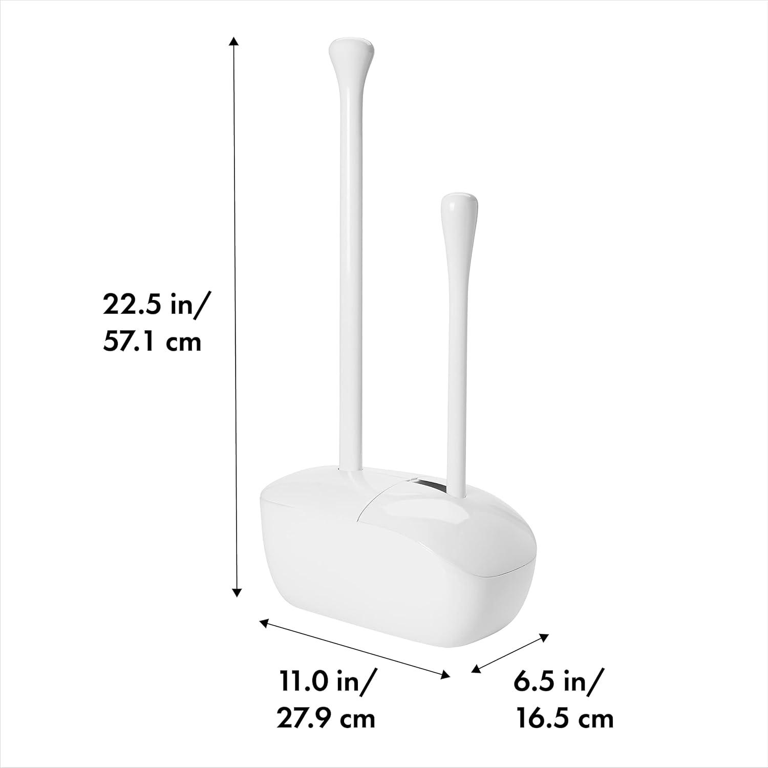 White Plastic Toilet Brush and Plunger Set with Holder