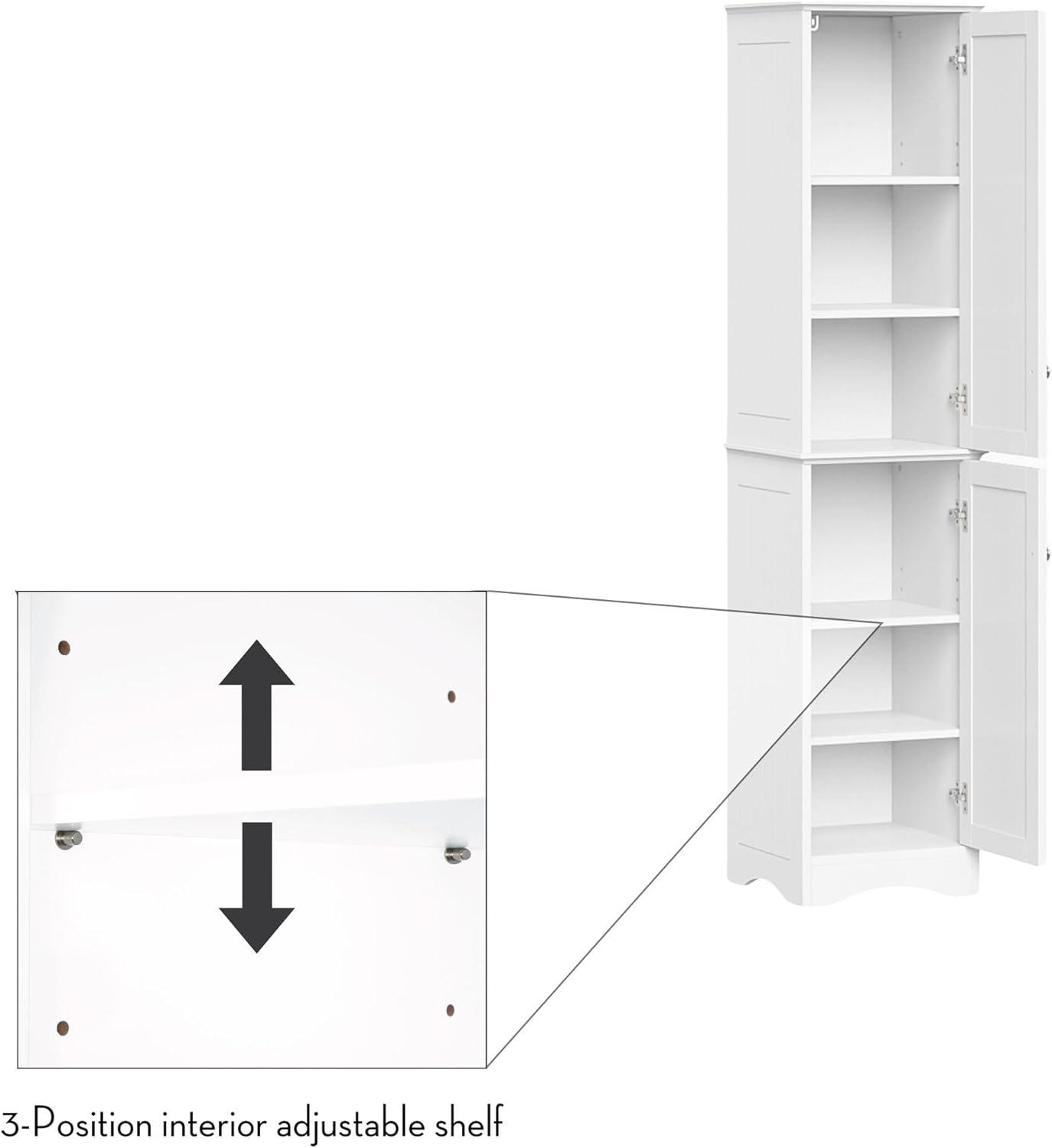 RiverRidge Ashland Two-Door Tall Bathroom Storage Cabinet and Linen Organizer with Adjustable Shelves - White