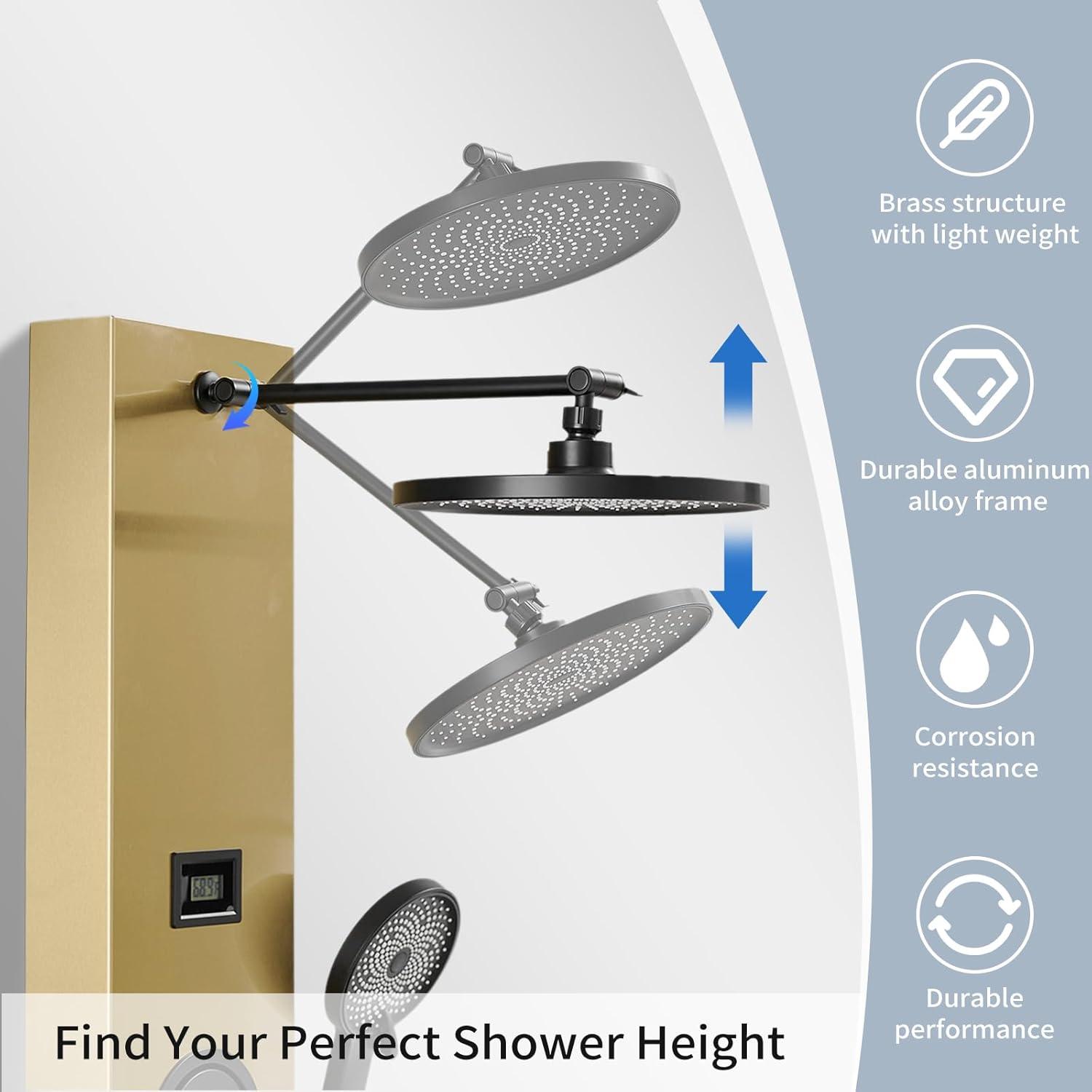 Gold and Black Stainless Steel Shower Panel System with Rainfall Shower Head