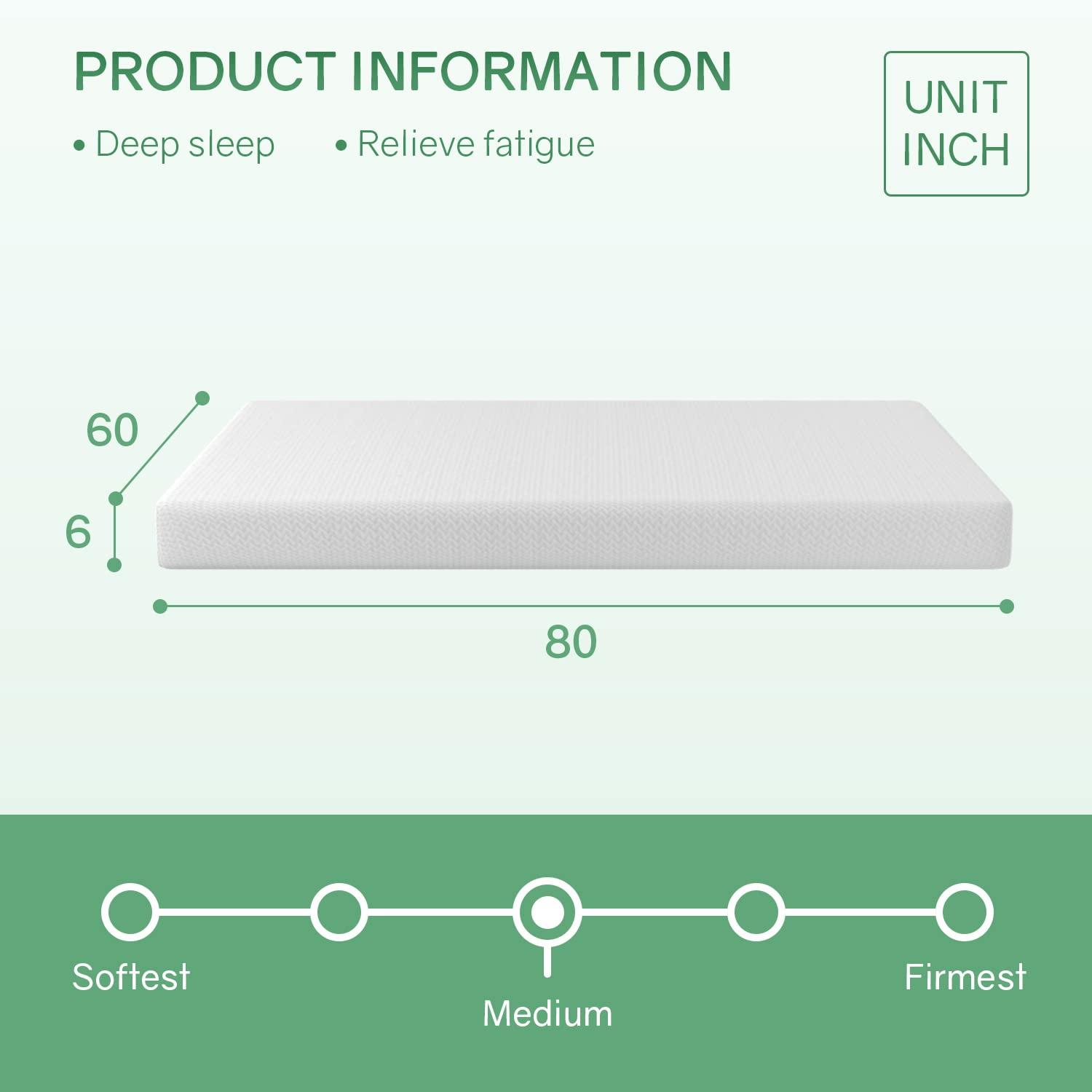 FDW 6 Inch Queen Green Tea Memory Foam Mattress Cooling Gel Infused Mattress/CertiPUR-US Certified/Bed-in-a-Box/Pressure Relieving Queen Size,White