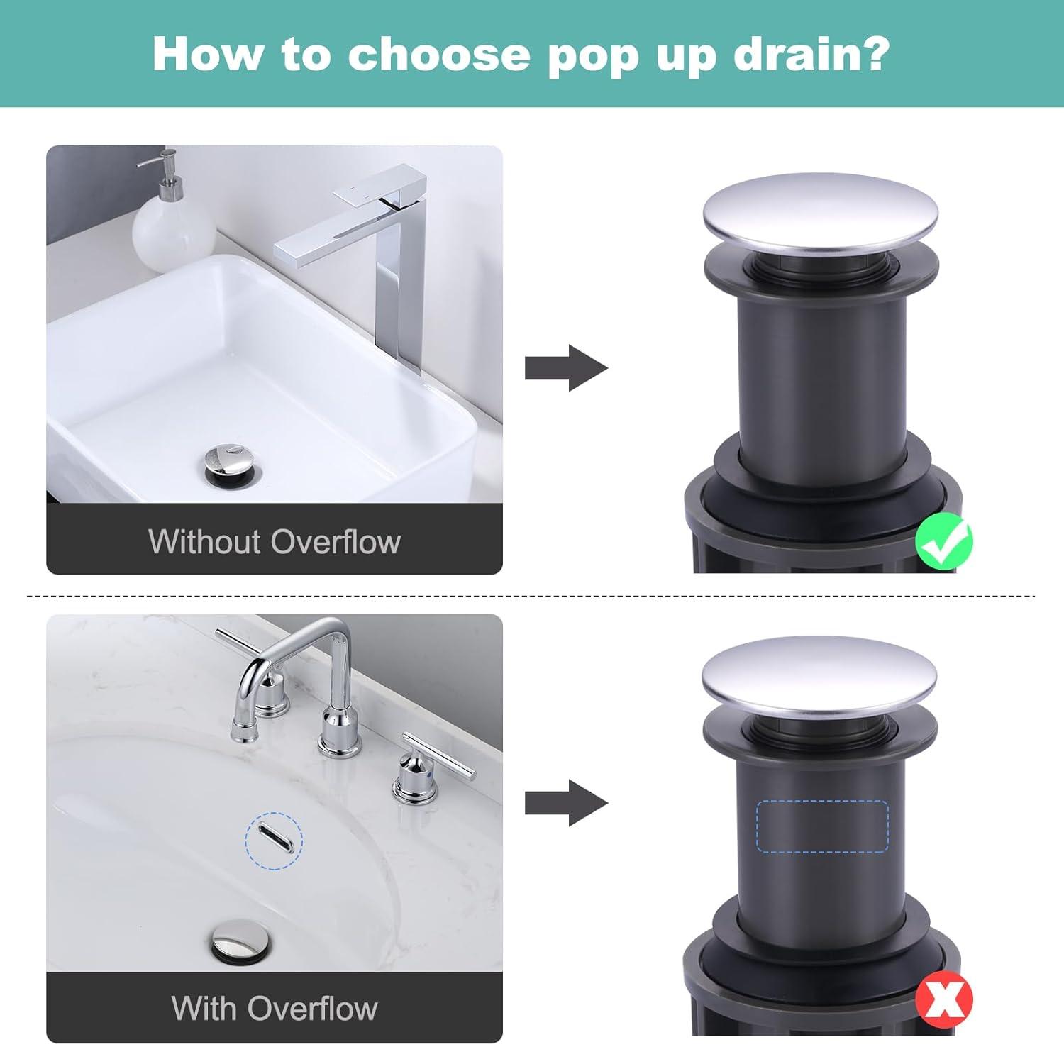 Bathroom Sink Drain Without Overflow, ARCORA Chrome Pop Up Drain for Vessel Sink Clicker Drain Stopper