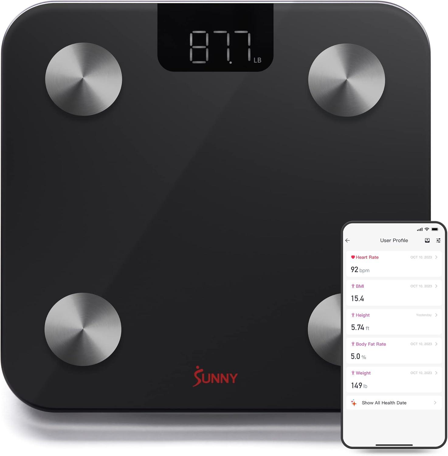 Sunny Health & Fitness Body Fat BMI Smart Scale with 20 Metric Health Tracker & Bluetooth & FREE SunnyFit® App - SF-WS022063