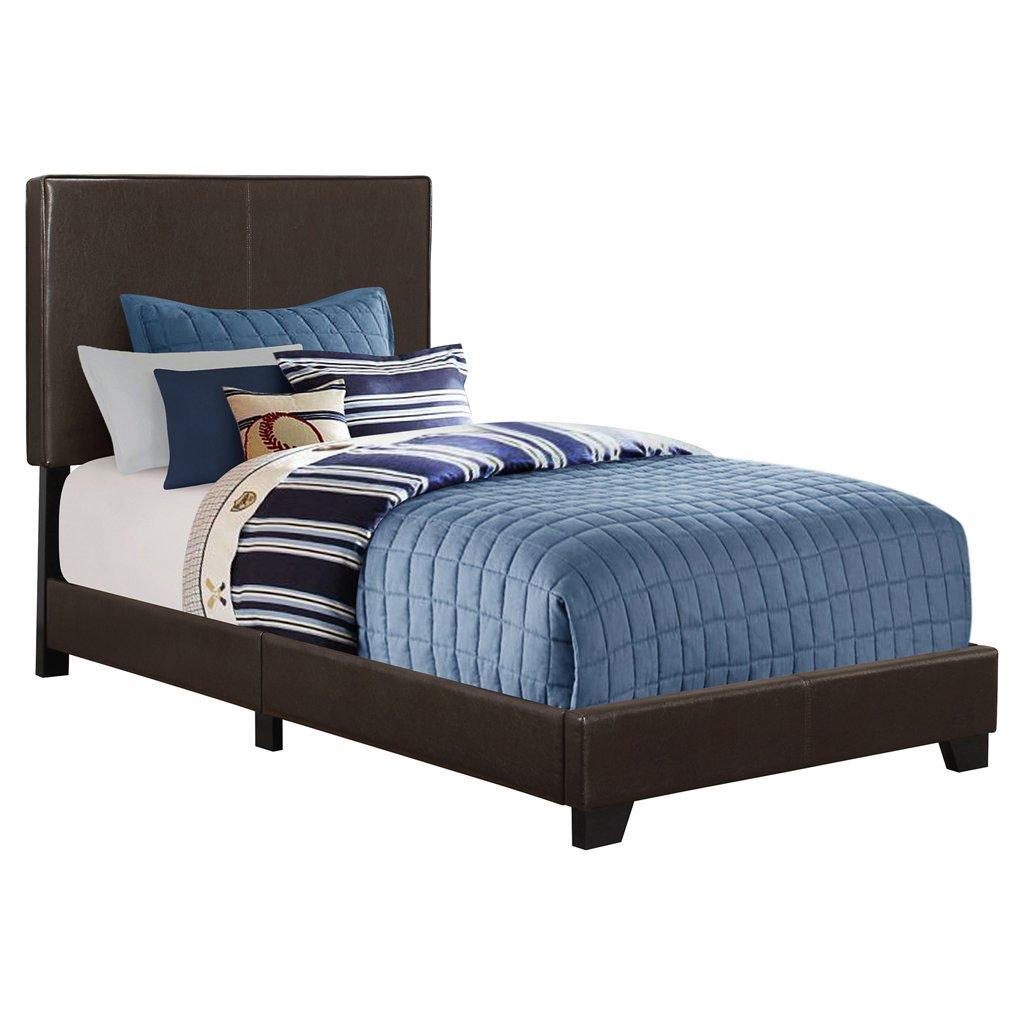 Monarch Specialties Bed Twin Size Platform Bedroom Frame Upholstered Pu Leather Look Wood Legs Brown Transitional