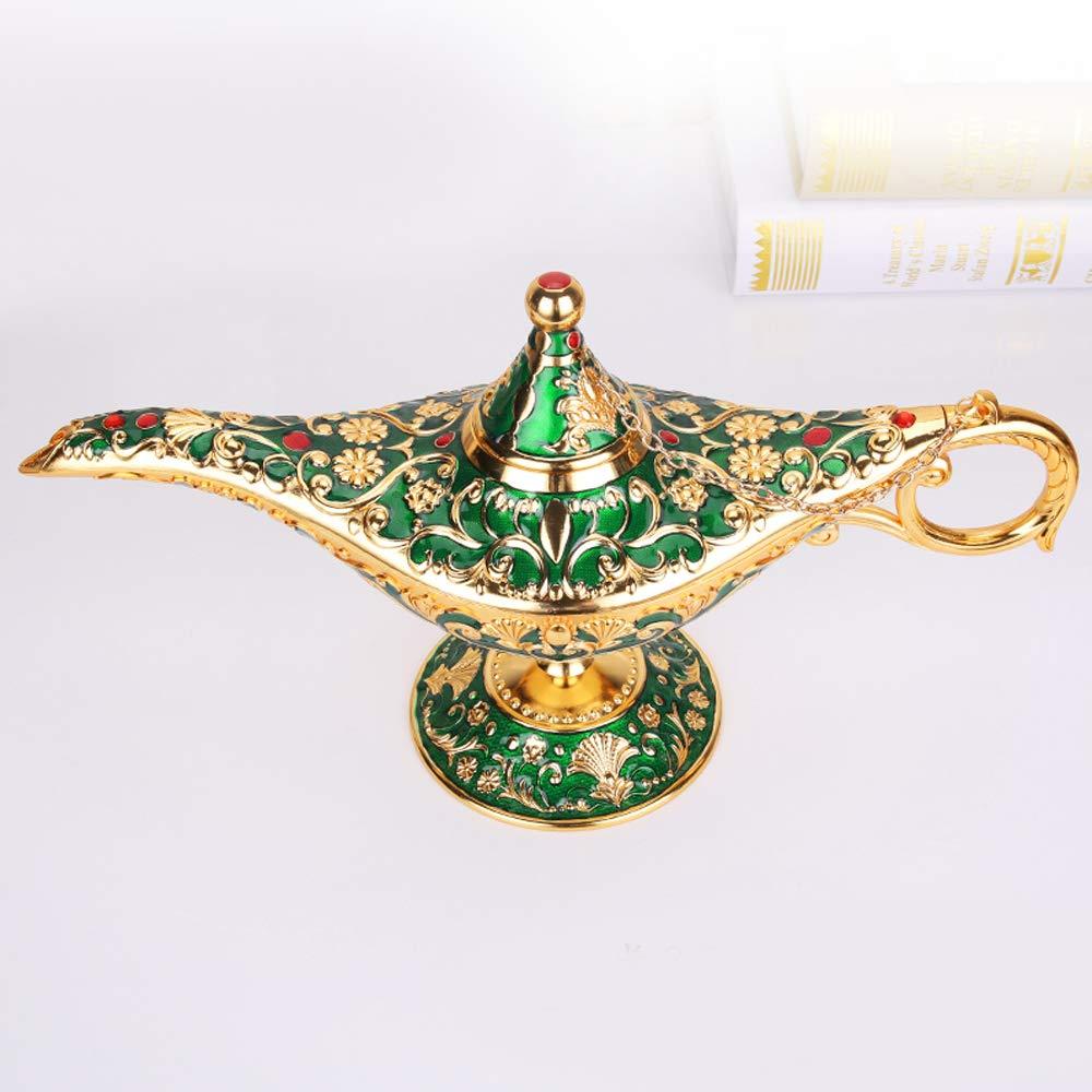 Vintage Aladdin Magic Genie Lamp Light for Home Party Wedding Table Decoration & Gift,Classic Zinc Alloy Arabian Lamp Jewelry Box (Gold & Green)