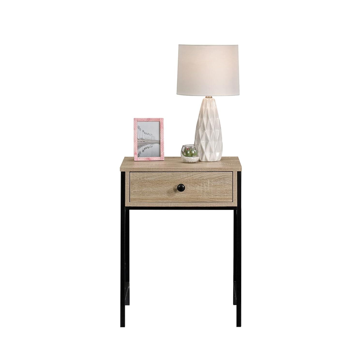North Avenue Nightstand Charter Oak - Sauder: Metal Frame, Mid-Century Modern, Storage Drawer